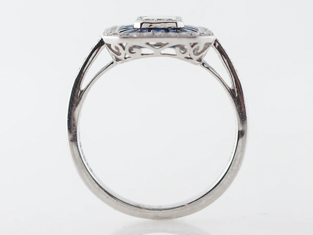 Emerald Cut Diamond & Sapphire Engagement Ring in Platinum - Image 4