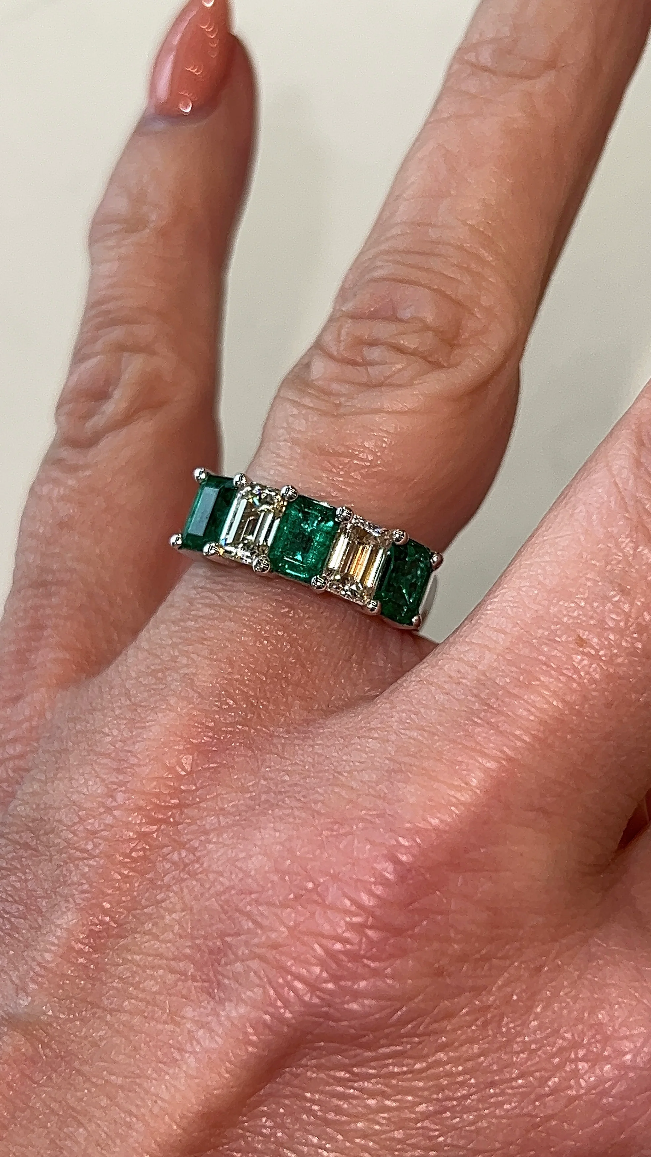 Emerald Cut Emerald & Diamond Band in 18k - Image 7