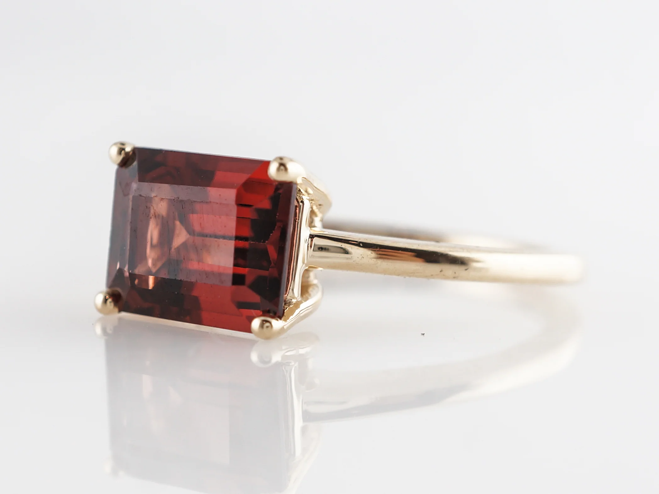 Emerald Cut Garnet Cocktail Ring in 14k Yellow Gold - Image 2