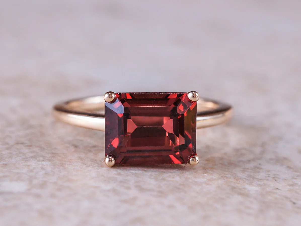 Emerald Cut Garnet Cocktail Ring in 14k Yellow Gold - Image 6