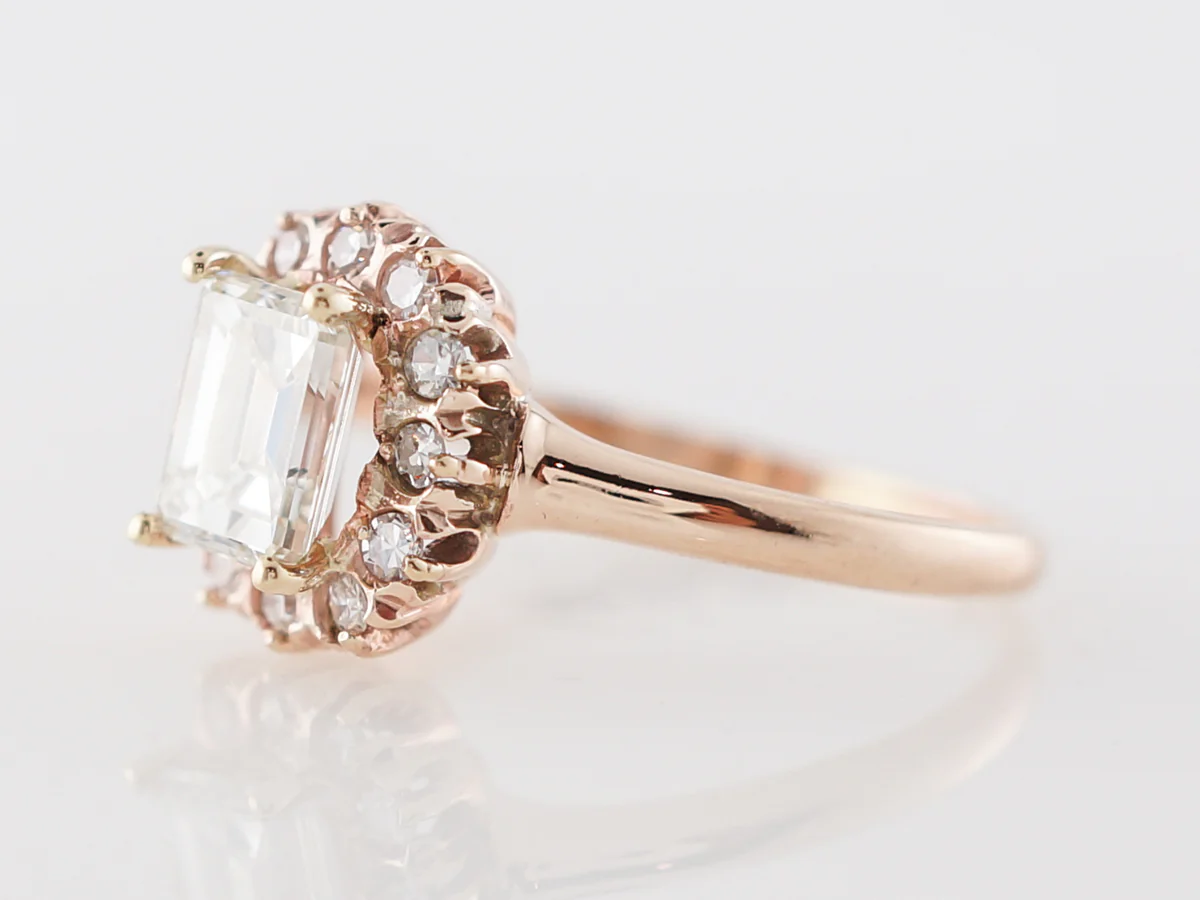 Emerald Cut Halo Engagement Ring in Rose Gold - Image 2
