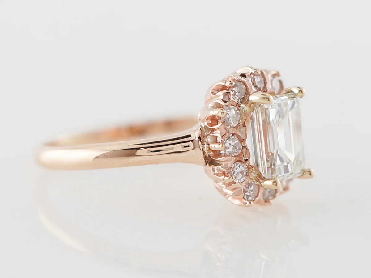 Emerald Cut Halo Engagement Ring in Rose Gold - Image 3