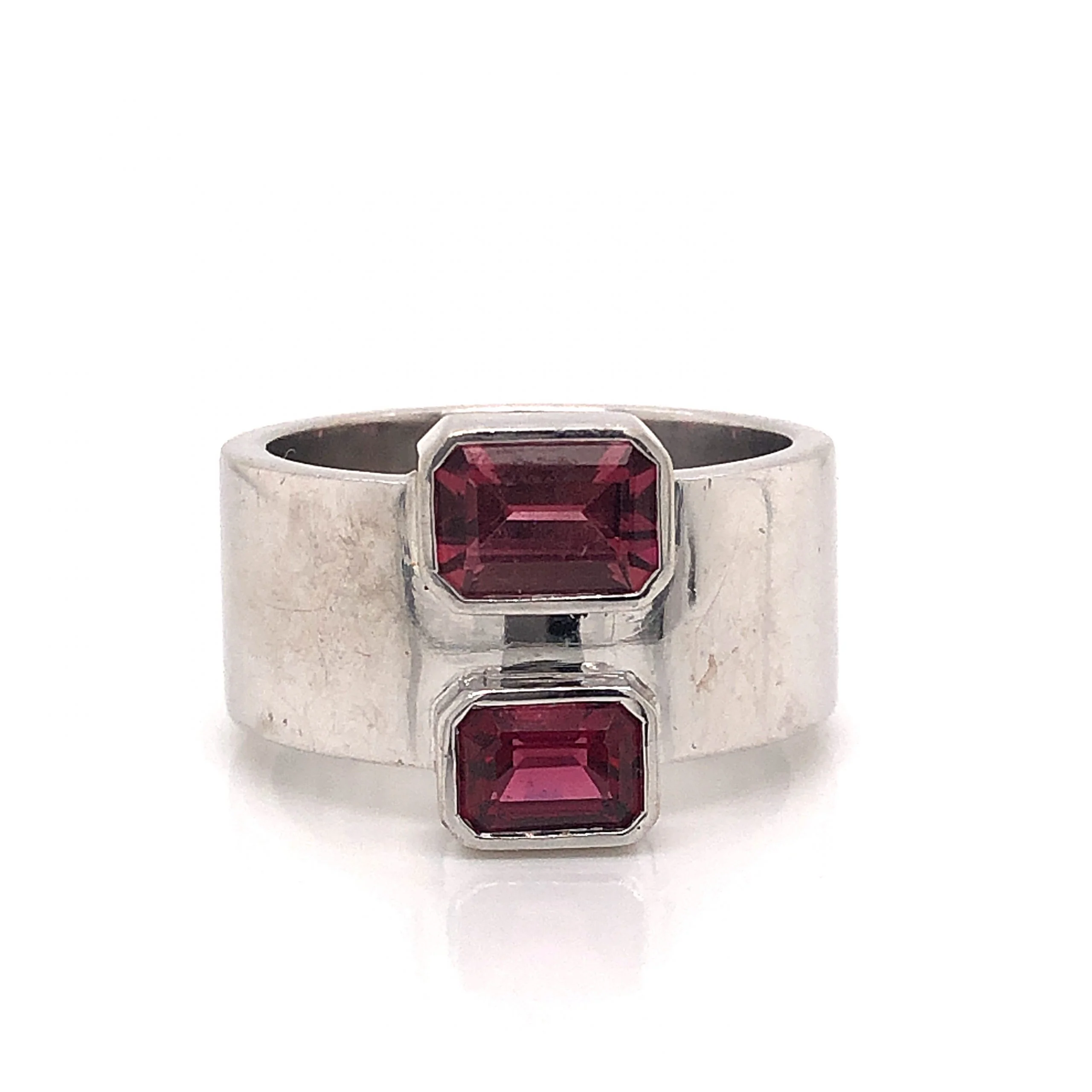 Emerald Cut Pink Tourmaline Ring in 14k White Gold