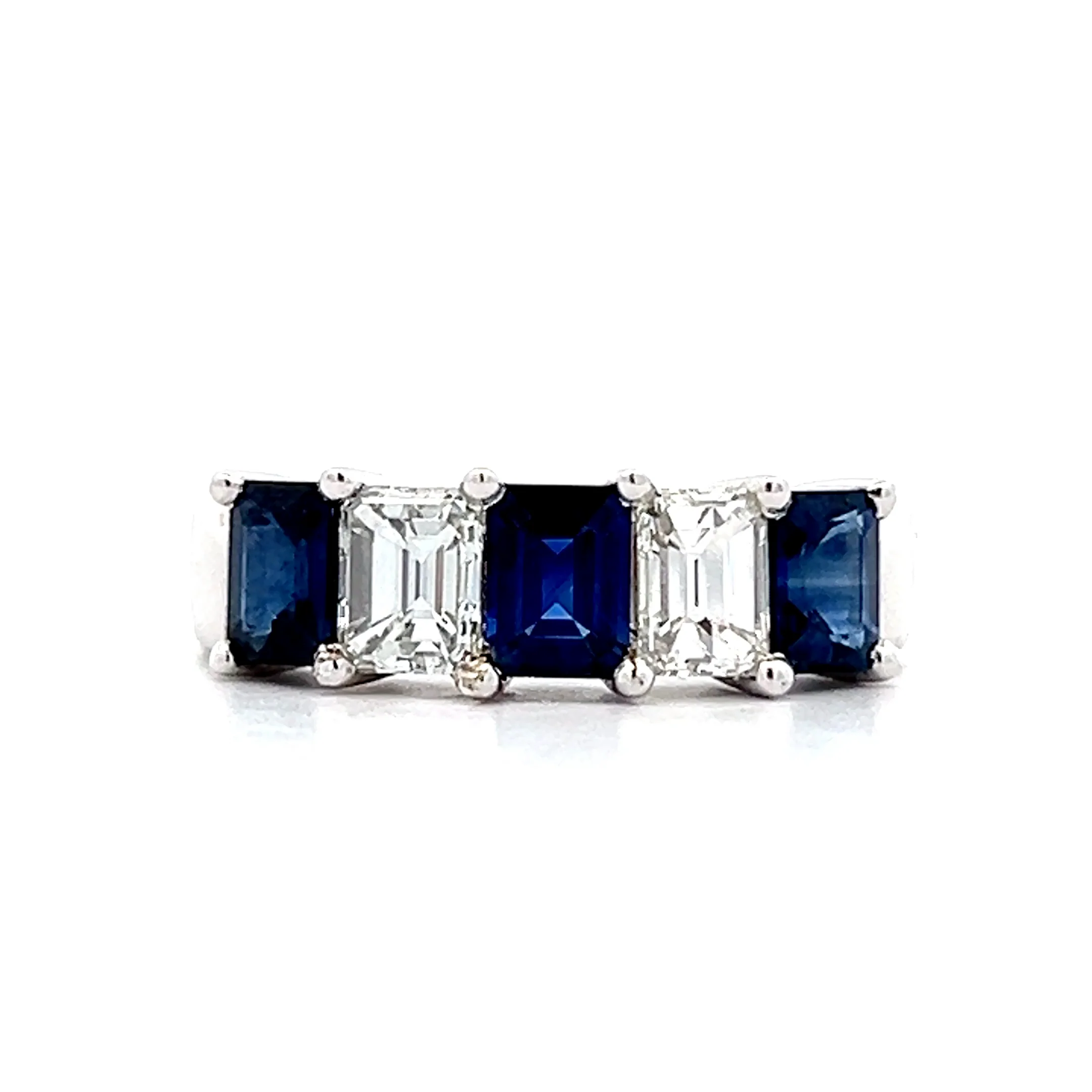 Emerald Cut Sapphire & Diamond Five Stone Ring in 18k