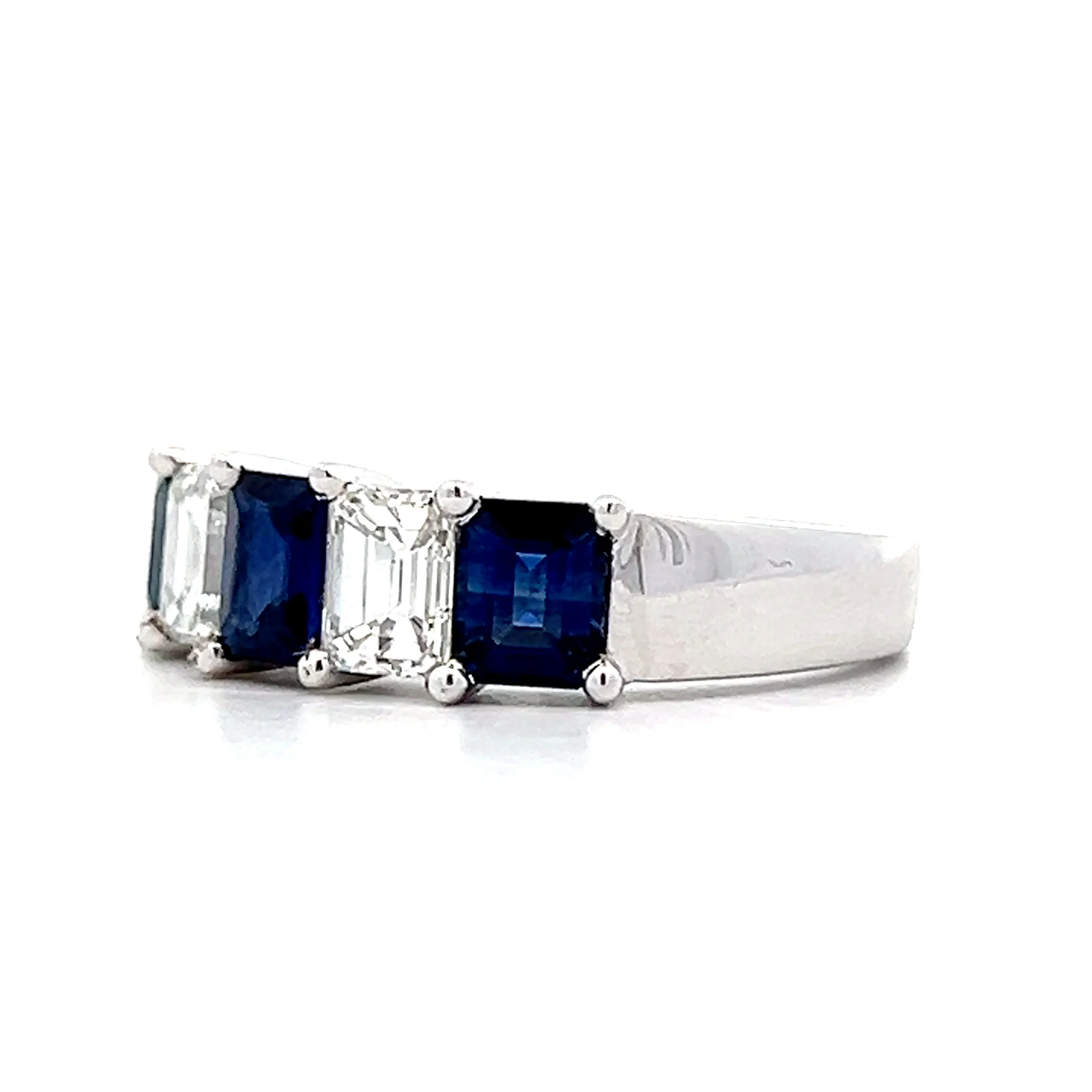 Emerald Cut Sapphire & Diamond Five Stone Ring in 18k - Image 2
