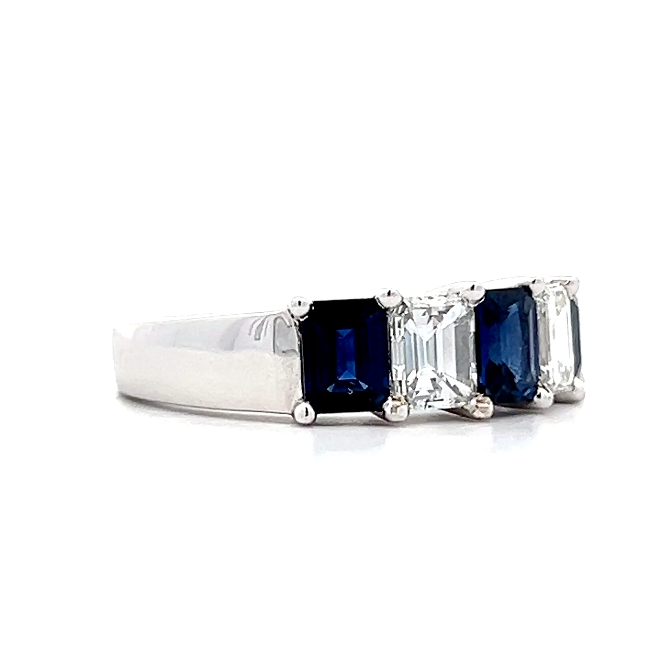 Emerald Cut Sapphire & Diamond Five Stone Ring in 18k - Image 3