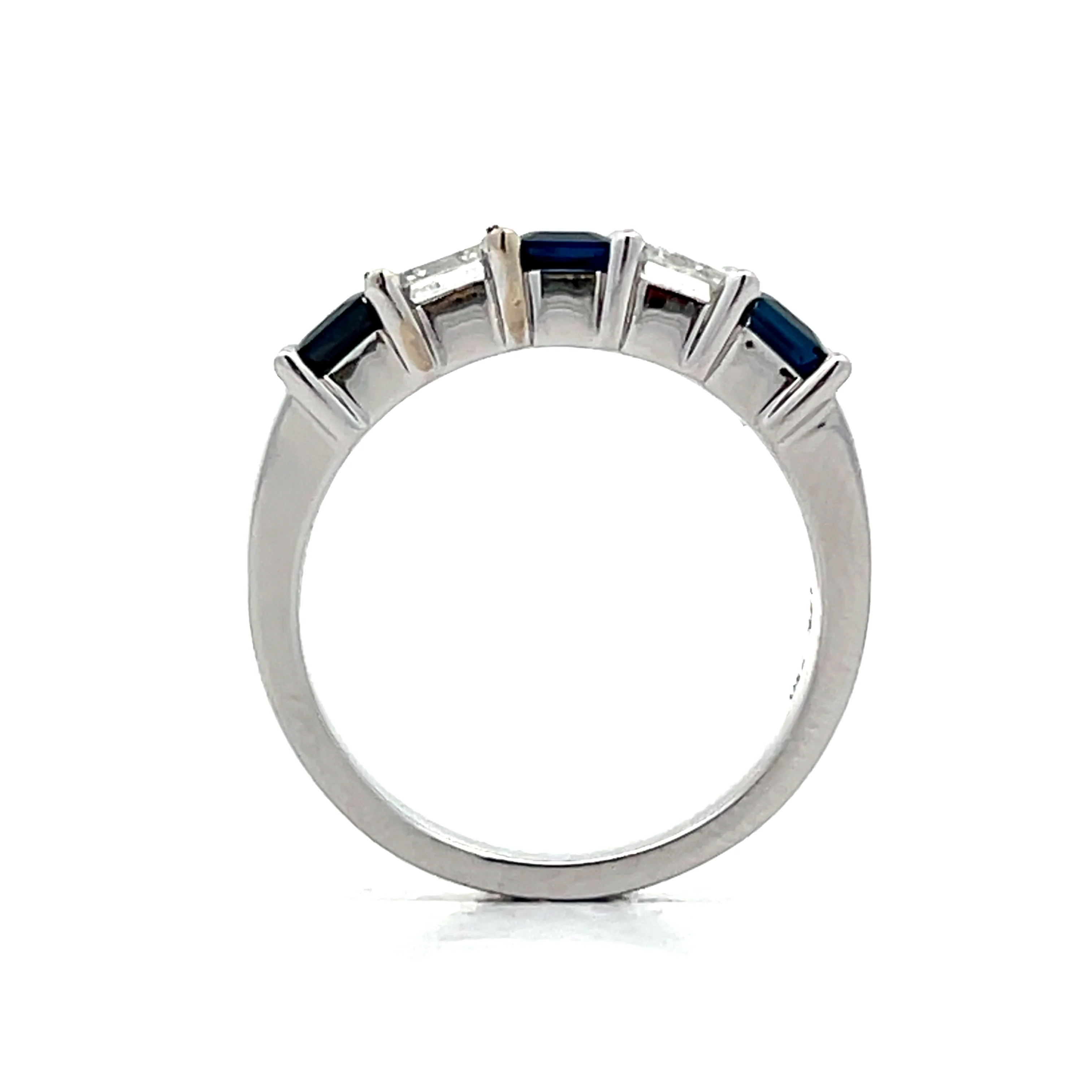 Emerald Cut Sapphire & Diamond Five Stone Ring in 18k - Image 4