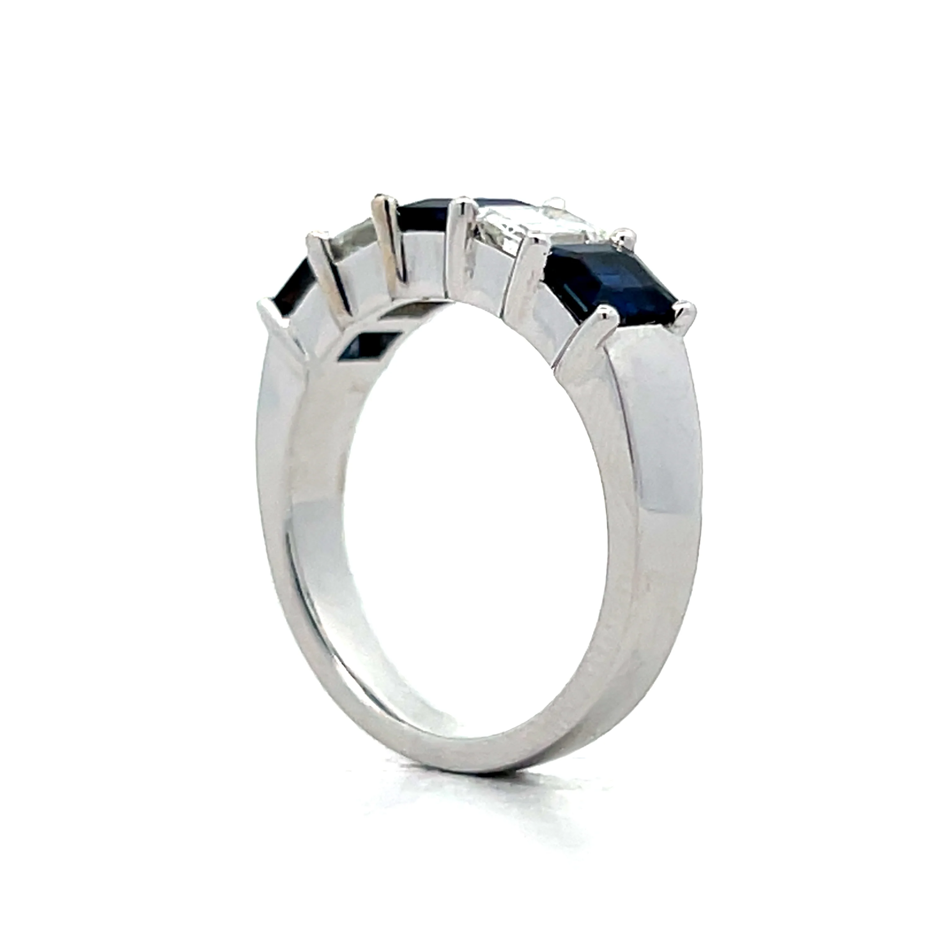 Emerald Cut Sapphire & Diamond Five Stone Ring in 18k - Image 5