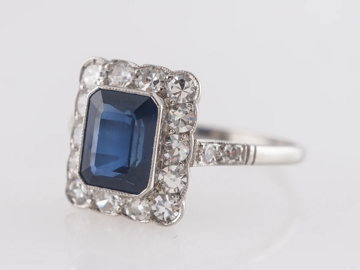 Emerald Cut Sapphire Engagement Ring in Platinum - Image 2