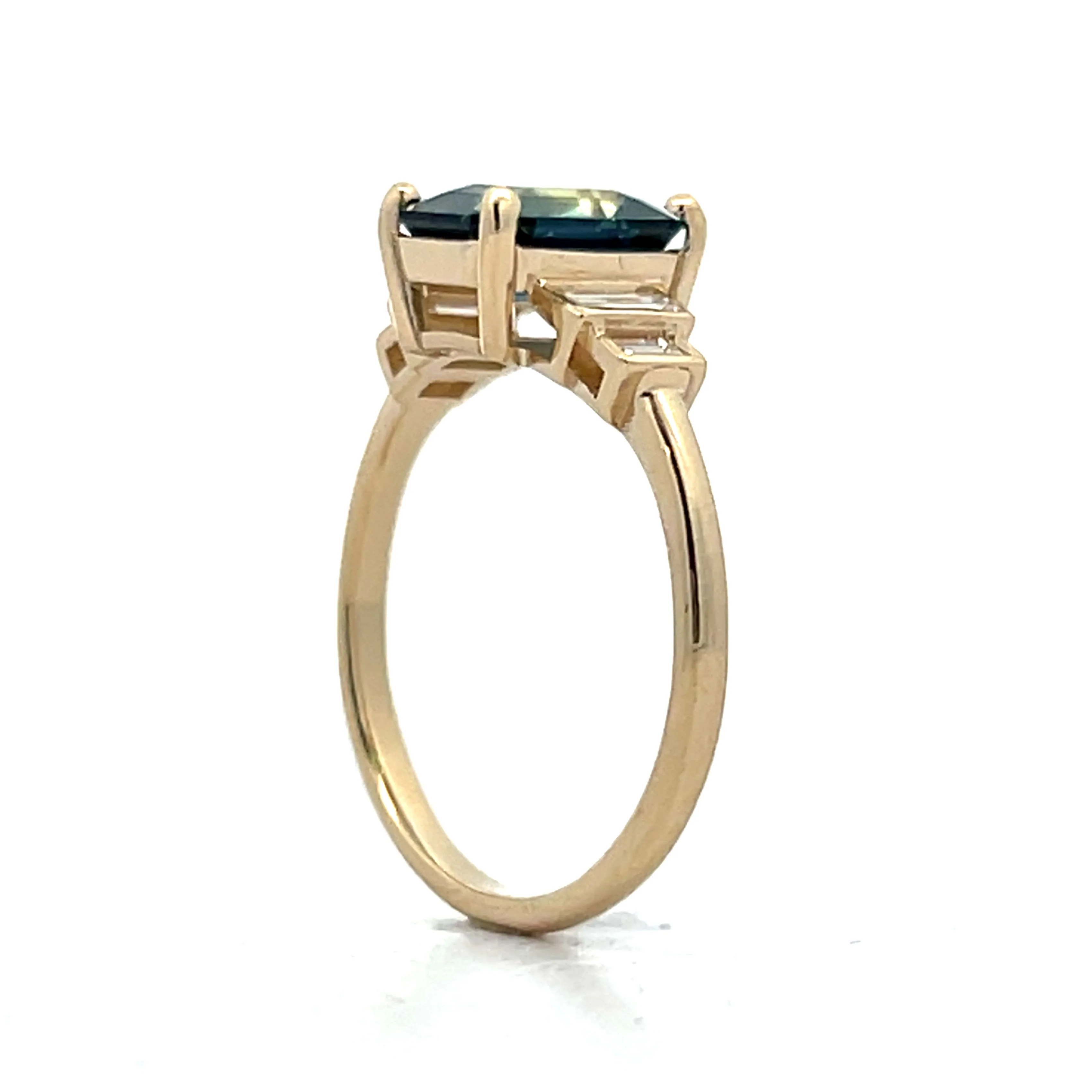 Emerald Cut Bi-Color Sapphire and Diamond Engagement Ring - Image 2