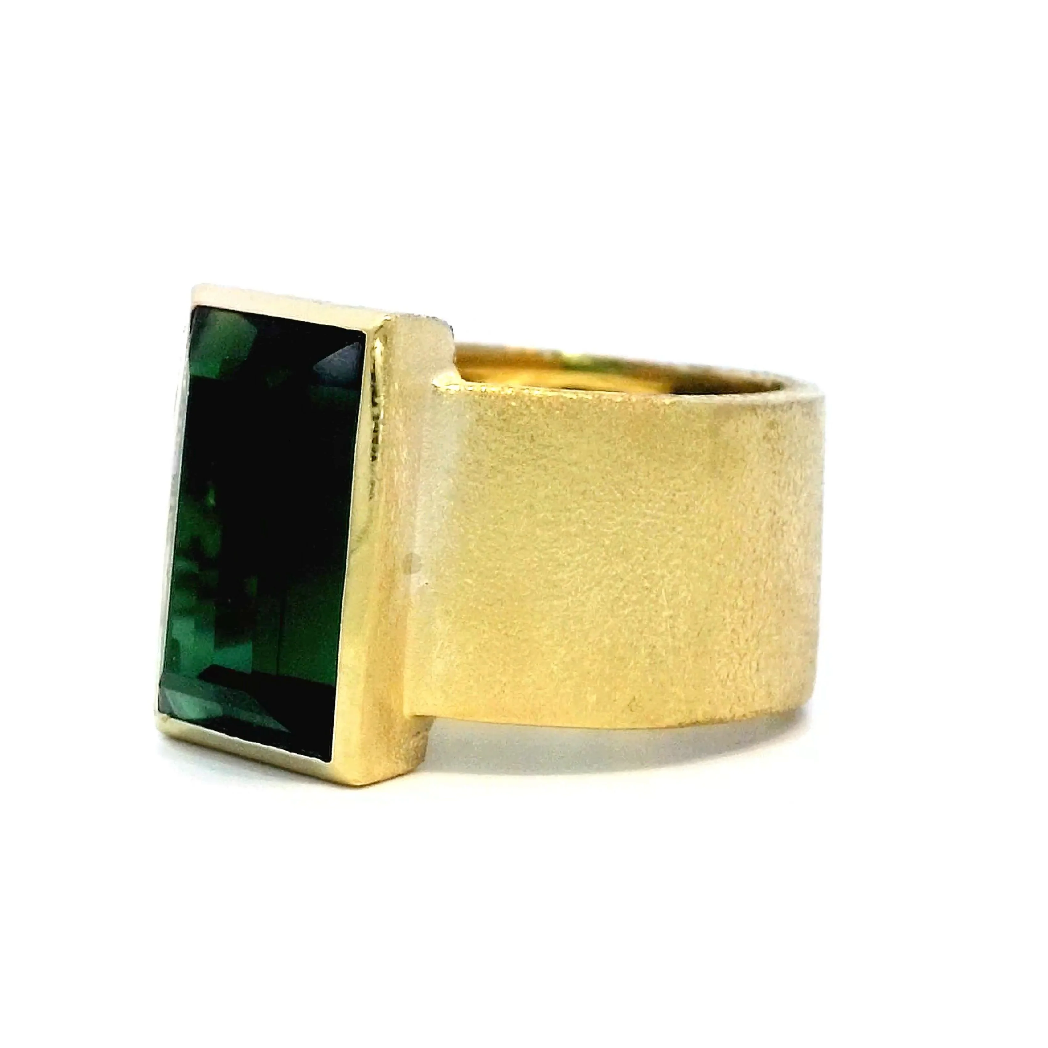 Emerald Cut Tourmaline Right Hand Ring in 18k Yellow Gold - Image 2