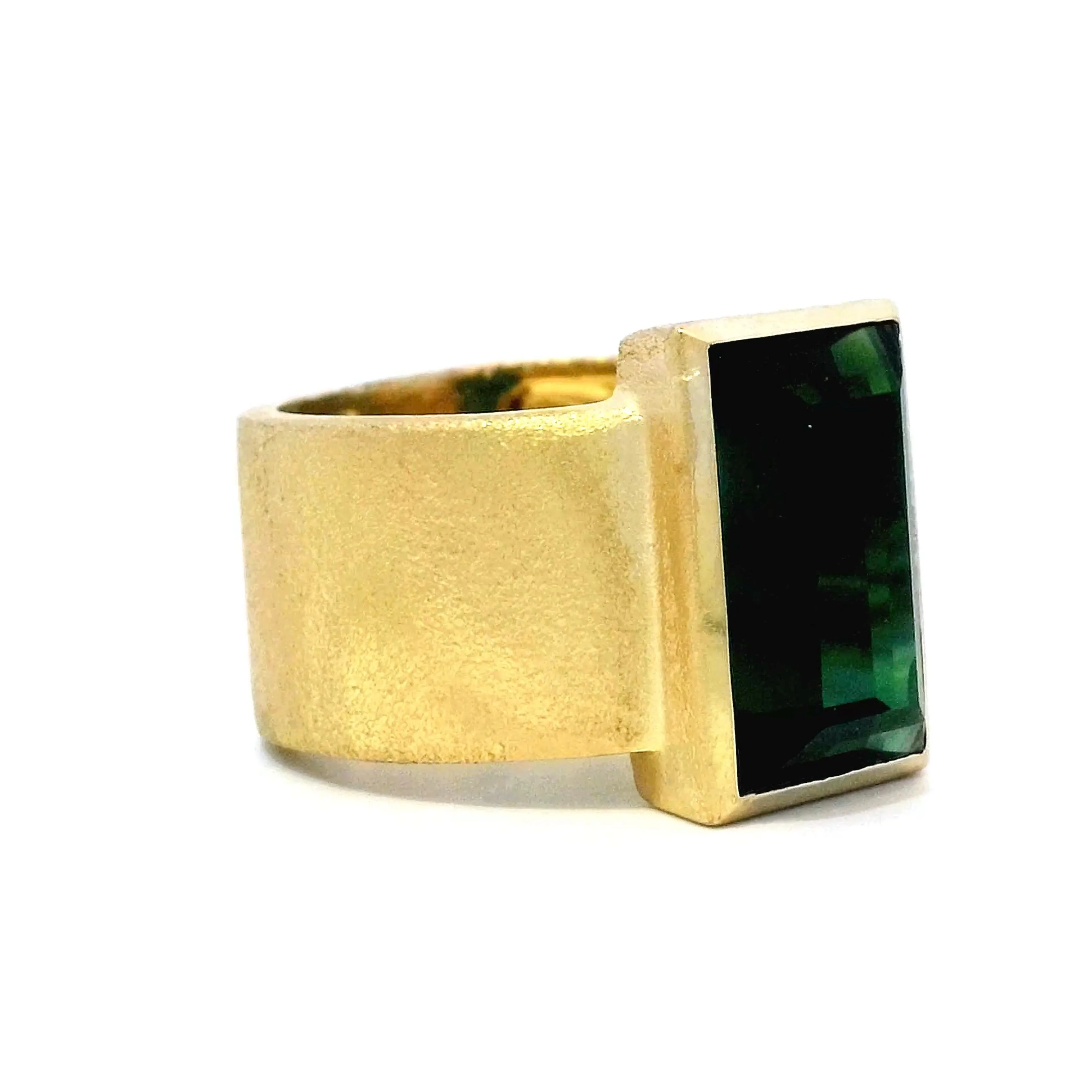 Emerald Cut Tourmaline Right Hand Ring in 18k Yellow Gold - Image 3