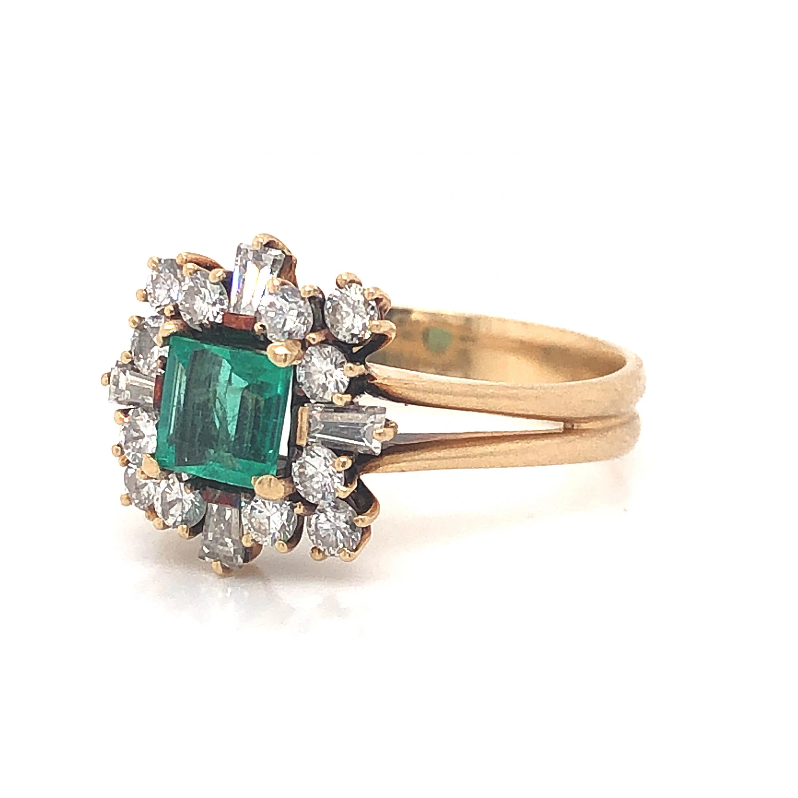Emerald & Diamond Ballerina Cocktail Ring in 14K Yellow Gold - Image 2