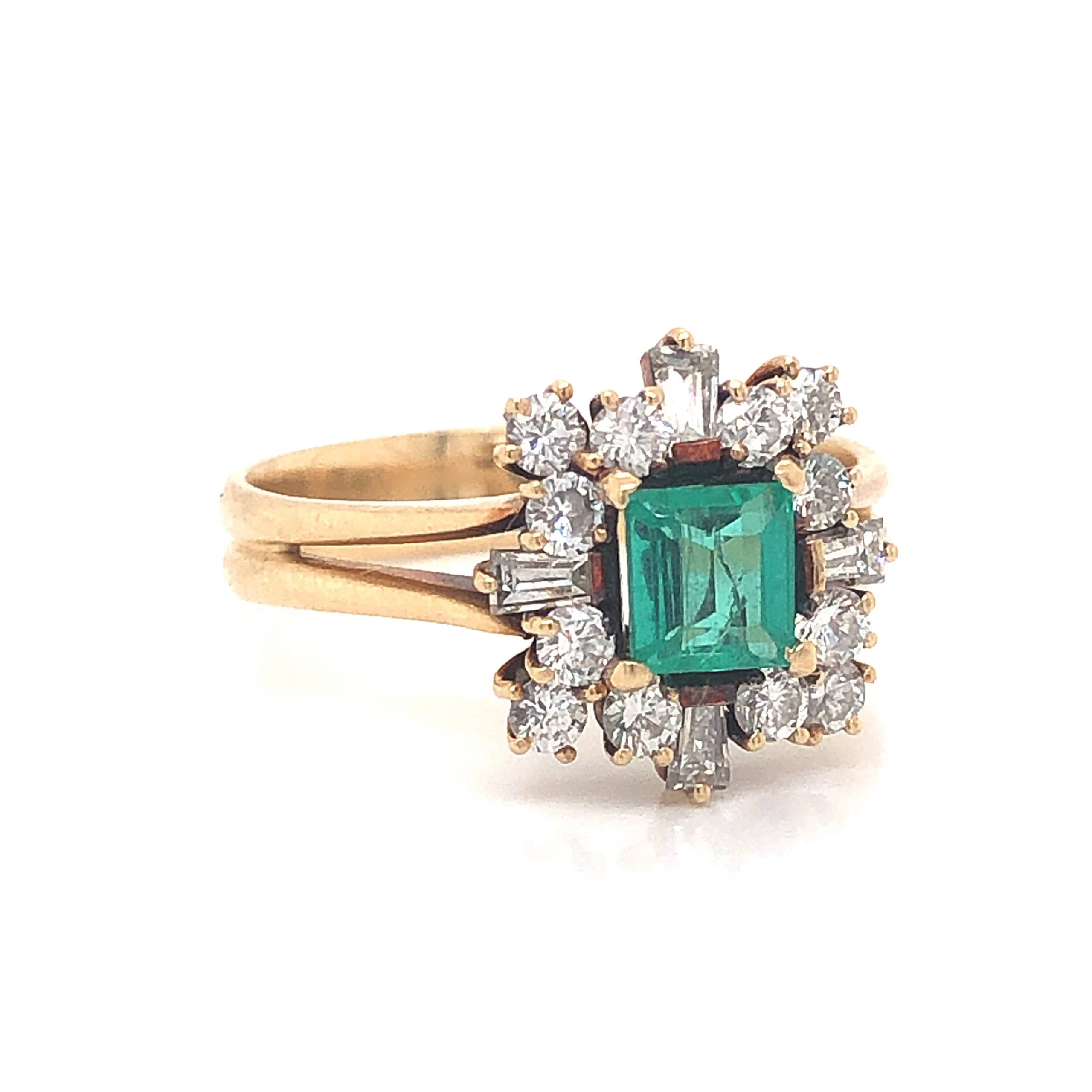 Emerald & Diamond Ballerina Cocktail Ring in 14K Yellow Gold - Image 3