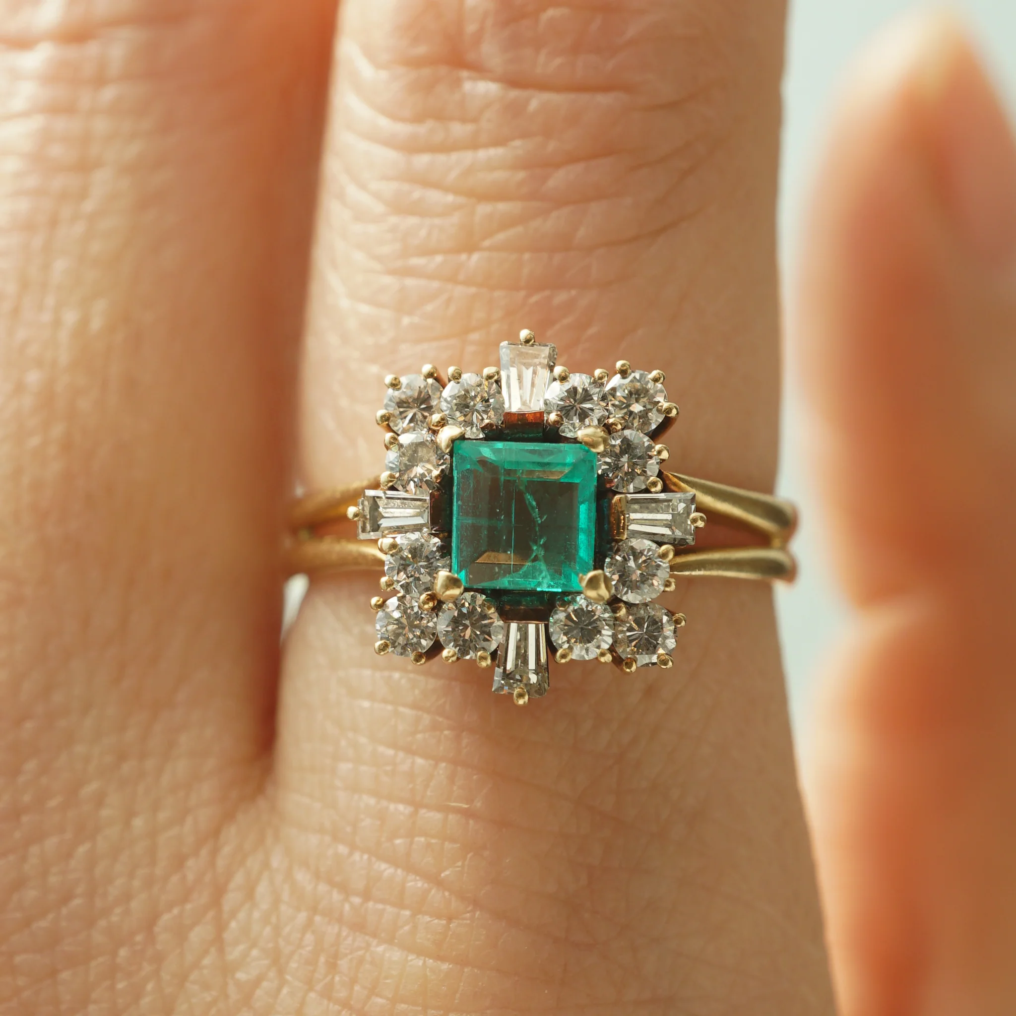 Emerald & Diamond Ballerina Cocktail Ring in 14K Yellow Gold - Image 5