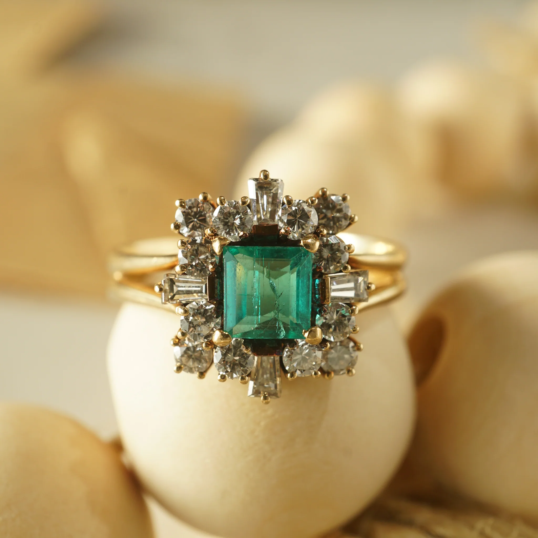 Emerald & Diamond Ballerina Cocktail Ring in 14K Yellow Gold - Image 6