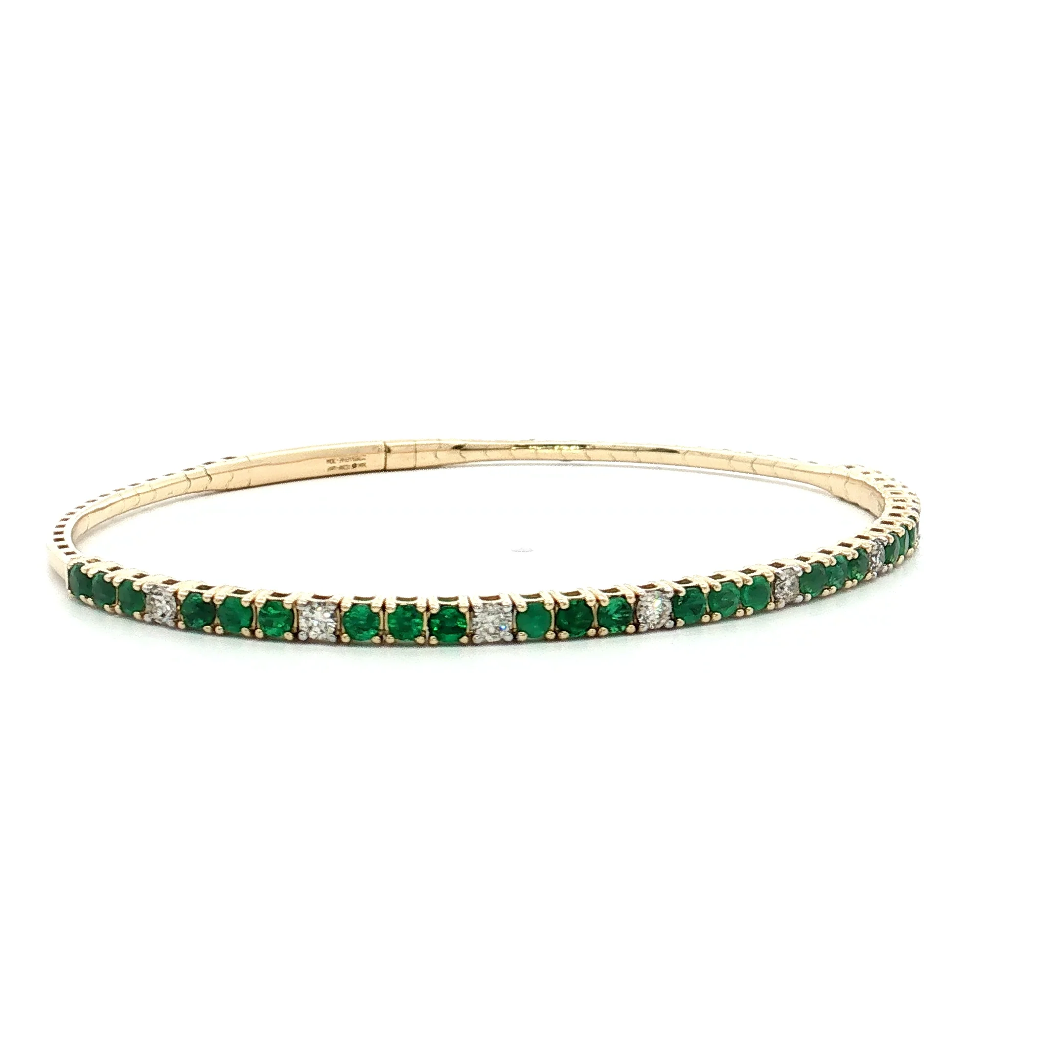 Emerald & Diamond Bangle Bracelet 14k Yellow Gold - Image 3