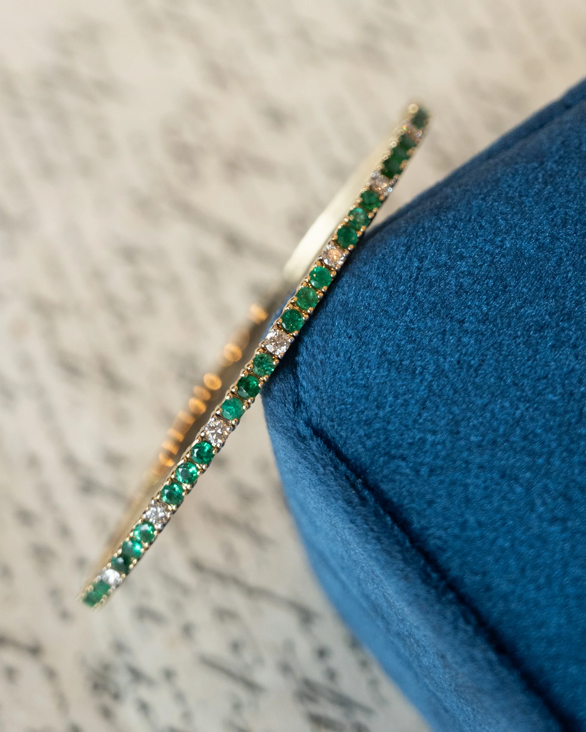 Emerald & Diamond Bangle Bracelet 14k Yellow Gold - Image 5