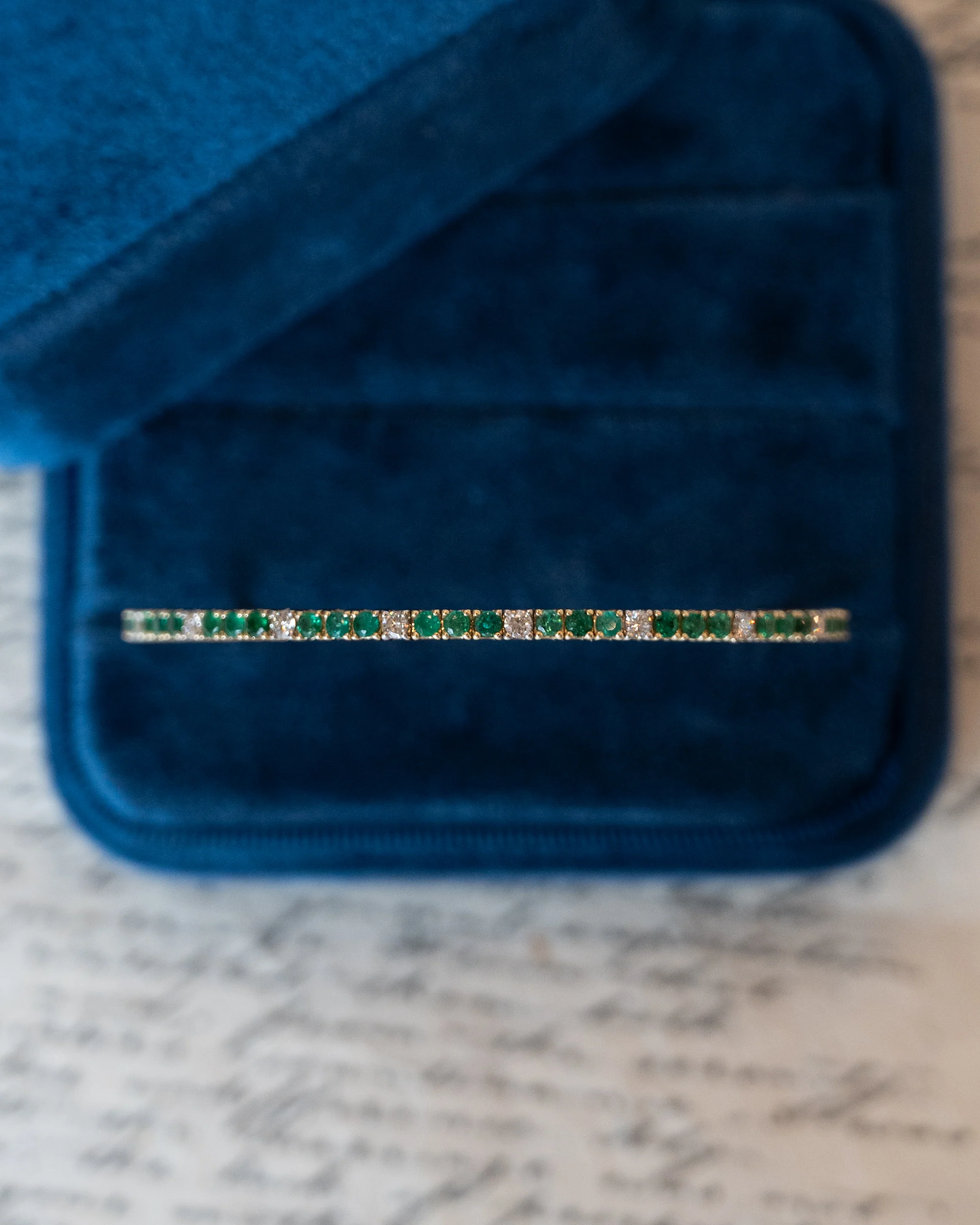 Emerald & Diamond Bangle Bracelet 14k Yellow Gold - Image 6
