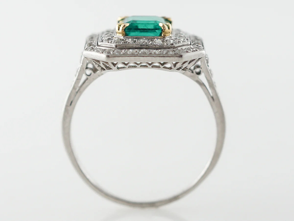 Emerald & Diamond Cluster Cocktail Ring in Platinum - Image 4