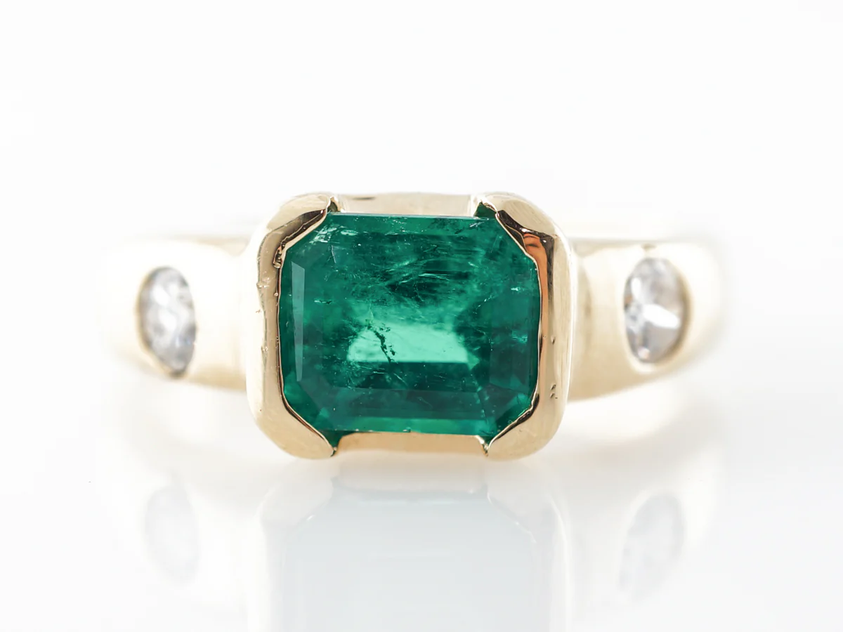 Emerald & Diamond Cocktail Ring in 18k Yellow Gold