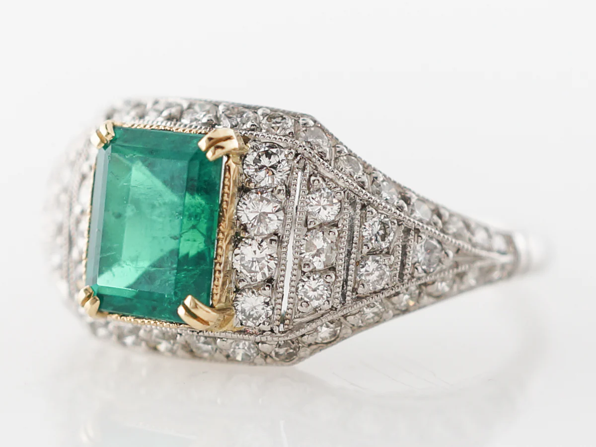 Emerald & Diamond Cocktail Ring in Platinum & 18k Gold - Image 2