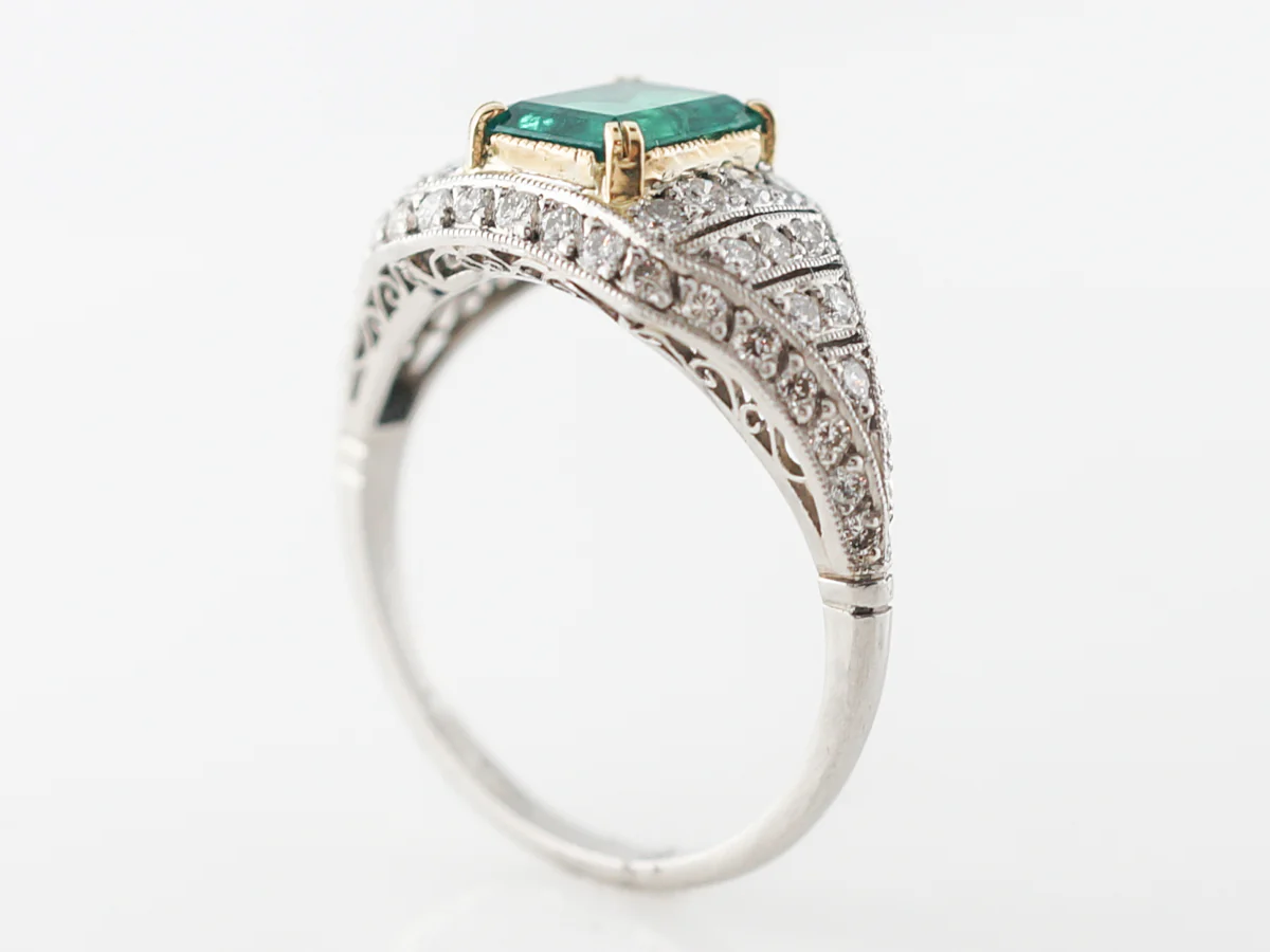 Emerald & Diamond Cocktail Ring in Platinum & 18k Gold - Image 5