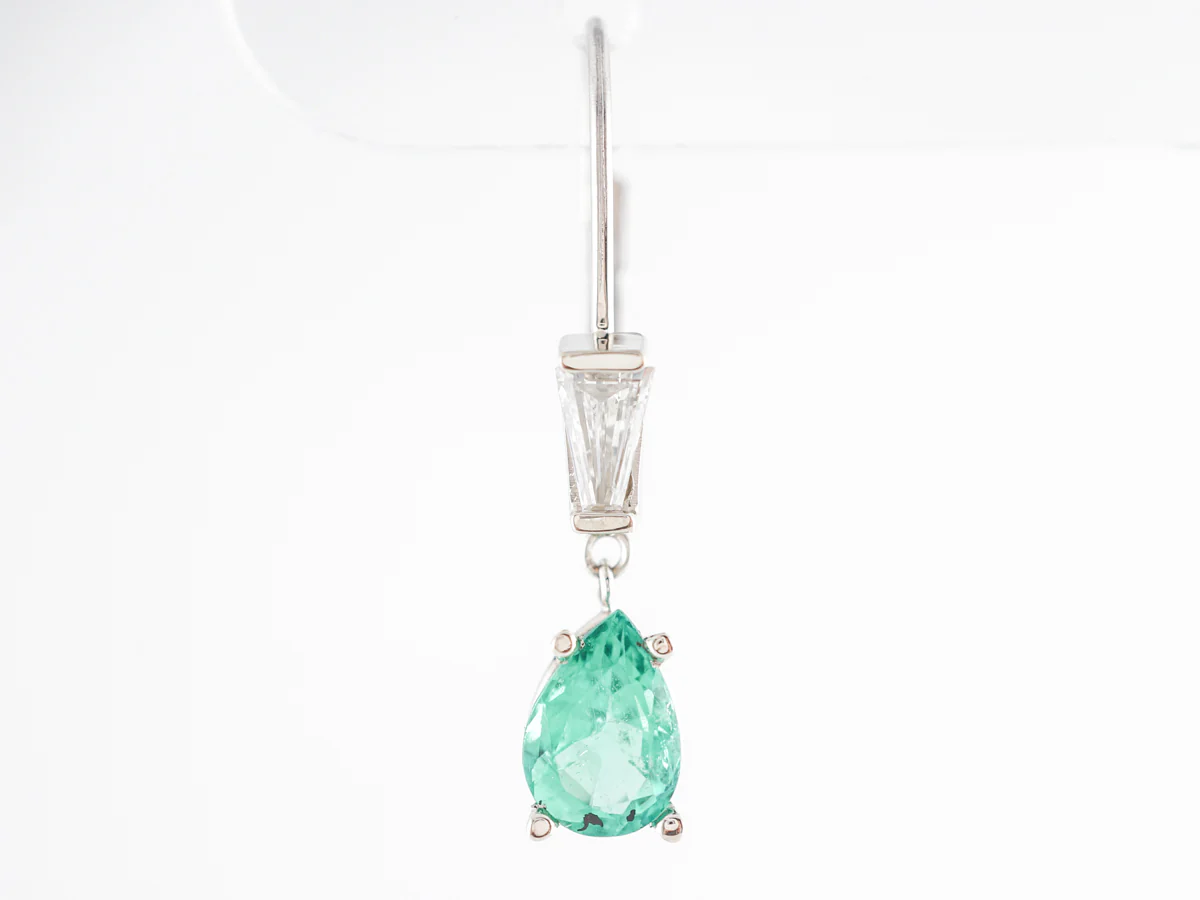 Emerald & Diamond Drop Earrings in 14k White Gold - Image 4