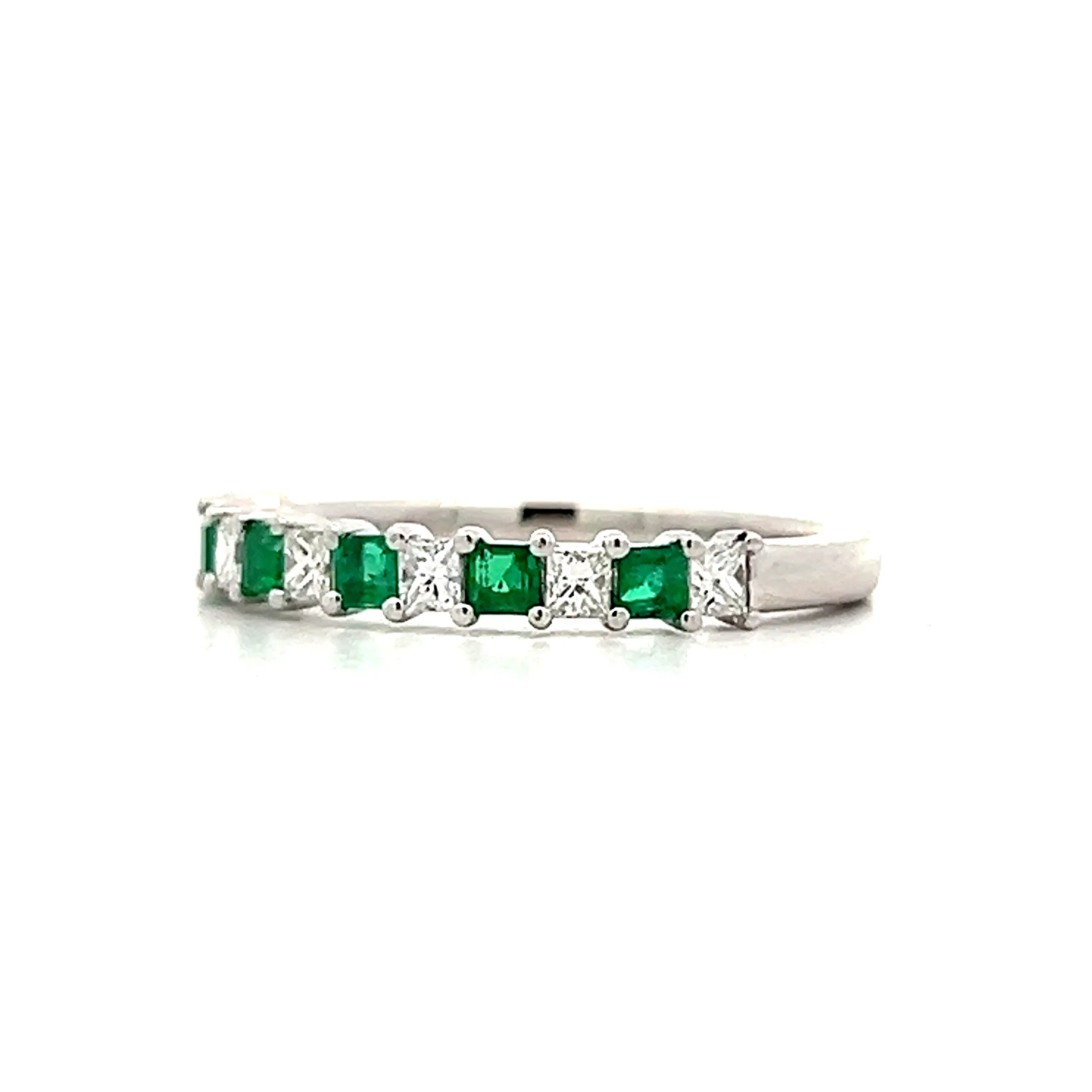 Emerald & Diamond Stacking Ring in 14k White Gold - Image 2