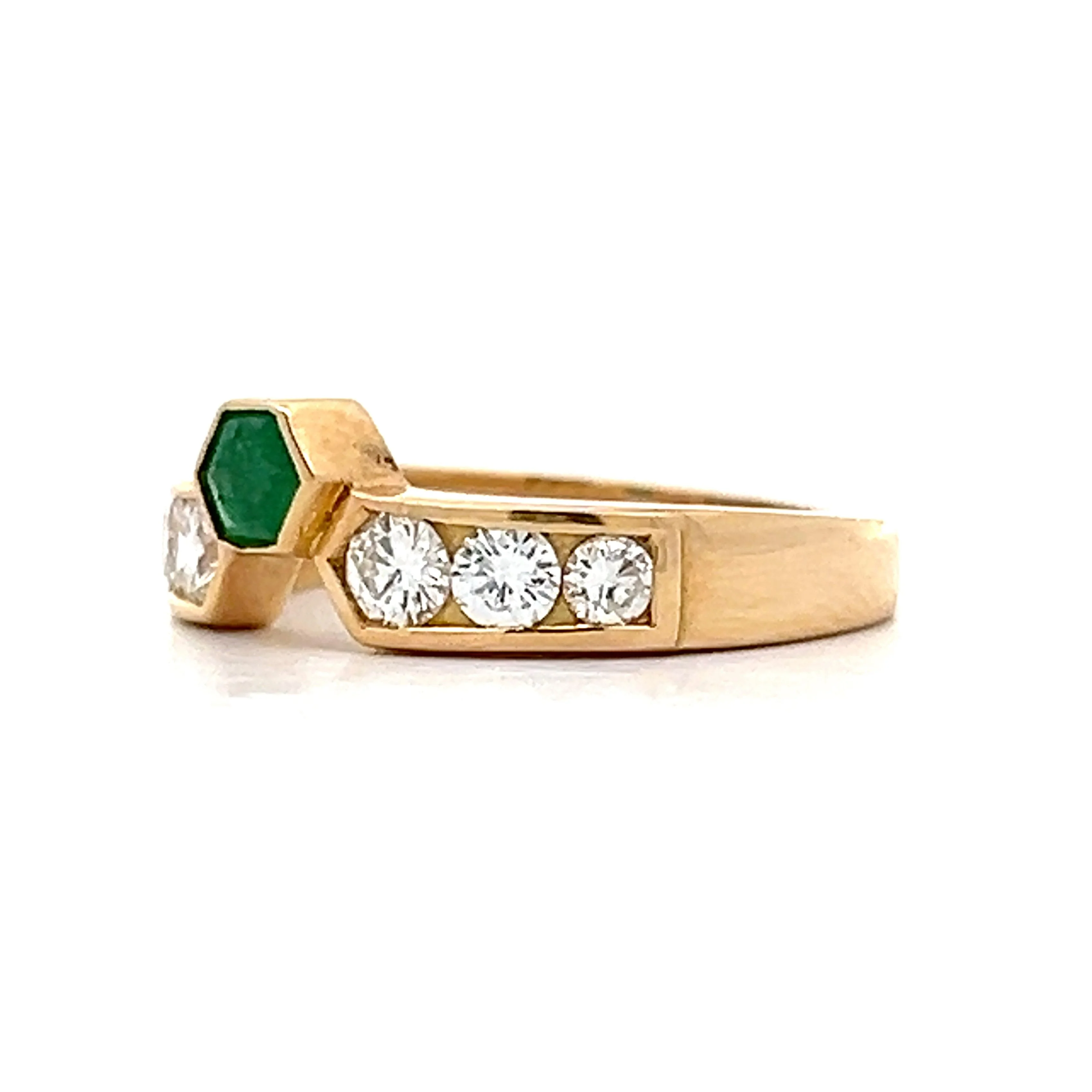 Emerald & Diamond Stacking Ring in 18k Yellow Gold - Image 2