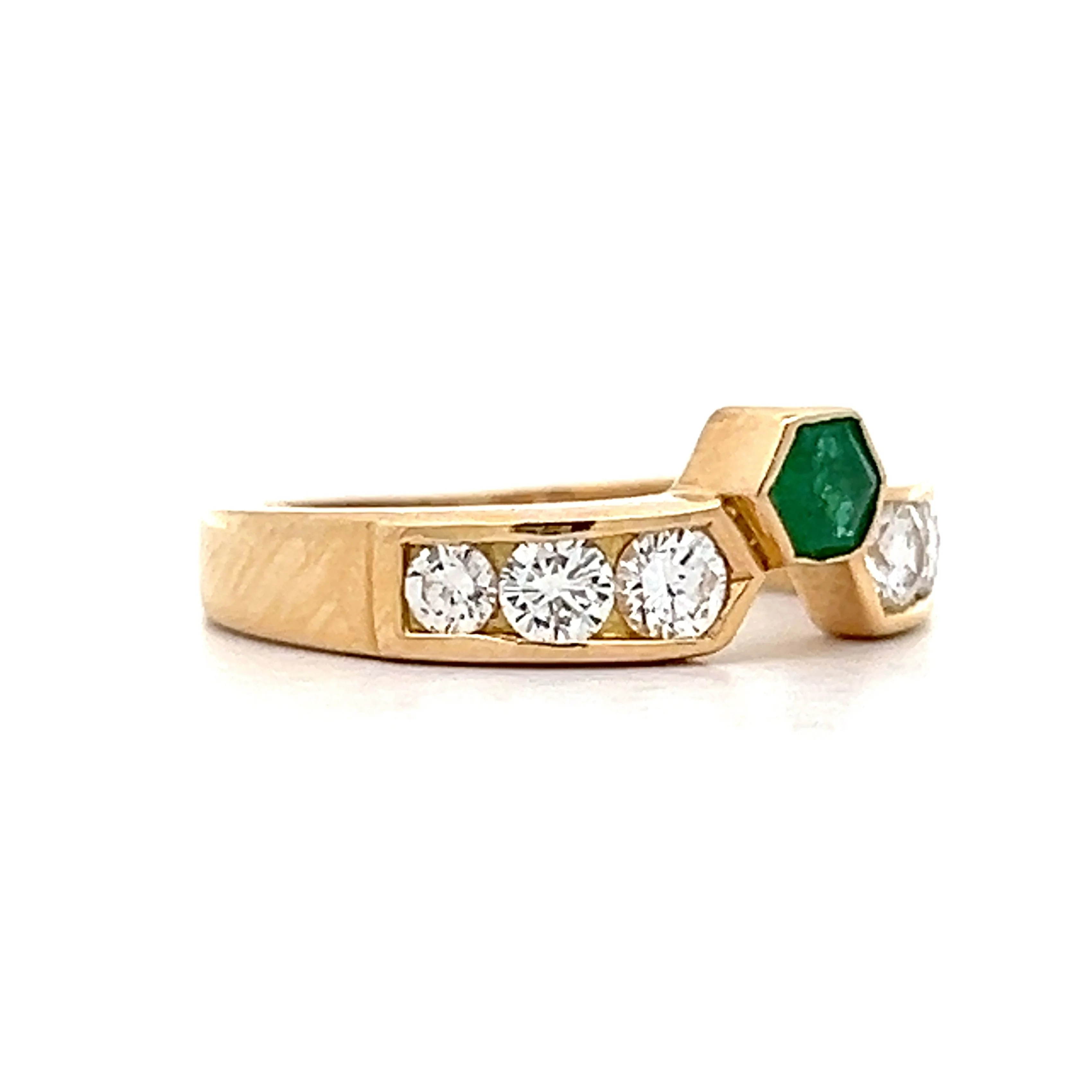 Emerald & Diamond Stacking Ring in 18k Yellow Gold - Image 3