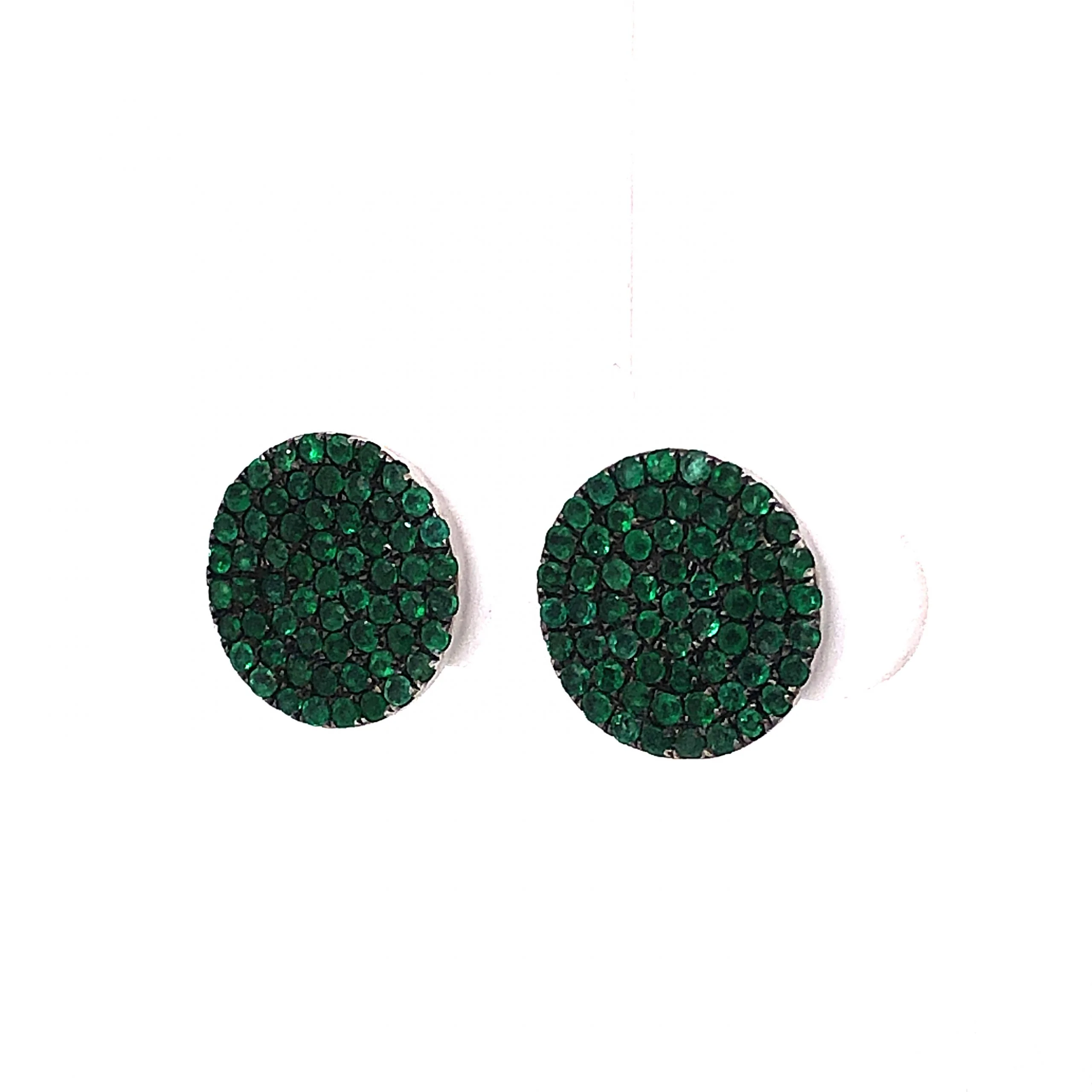 Emerald Disc Stud Earrings in 18k White Gold - Image 2