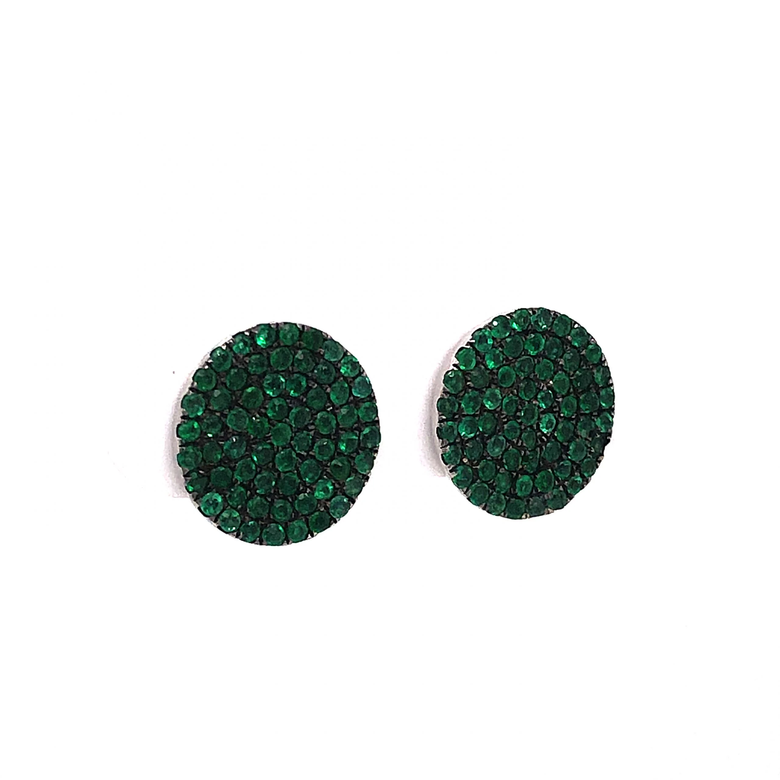 Emerald Disc Stud Earrings in 18k White Gold - Image 3