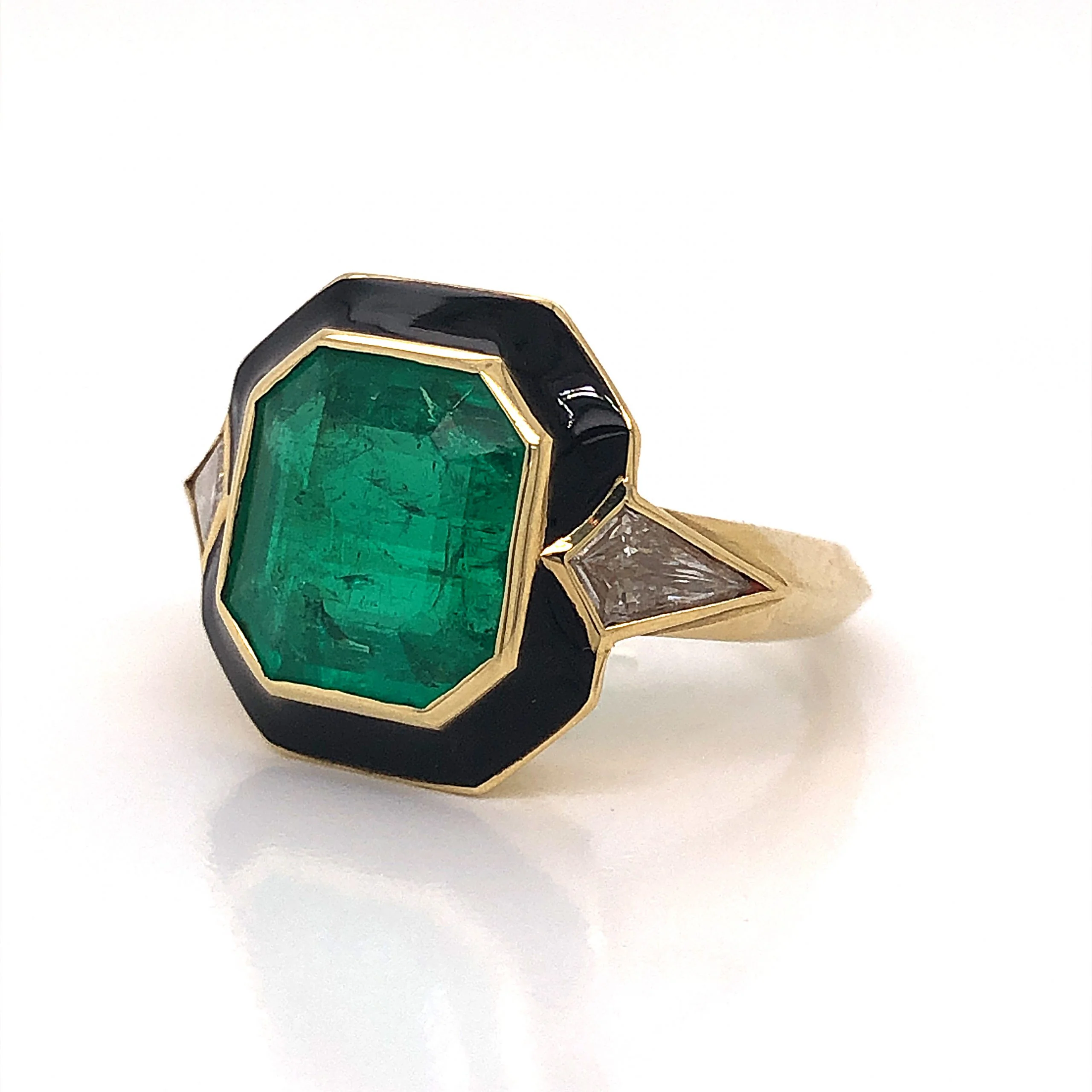Emerald & Onyx Cocktail Ring in 18k Yellow Gold - Image 2