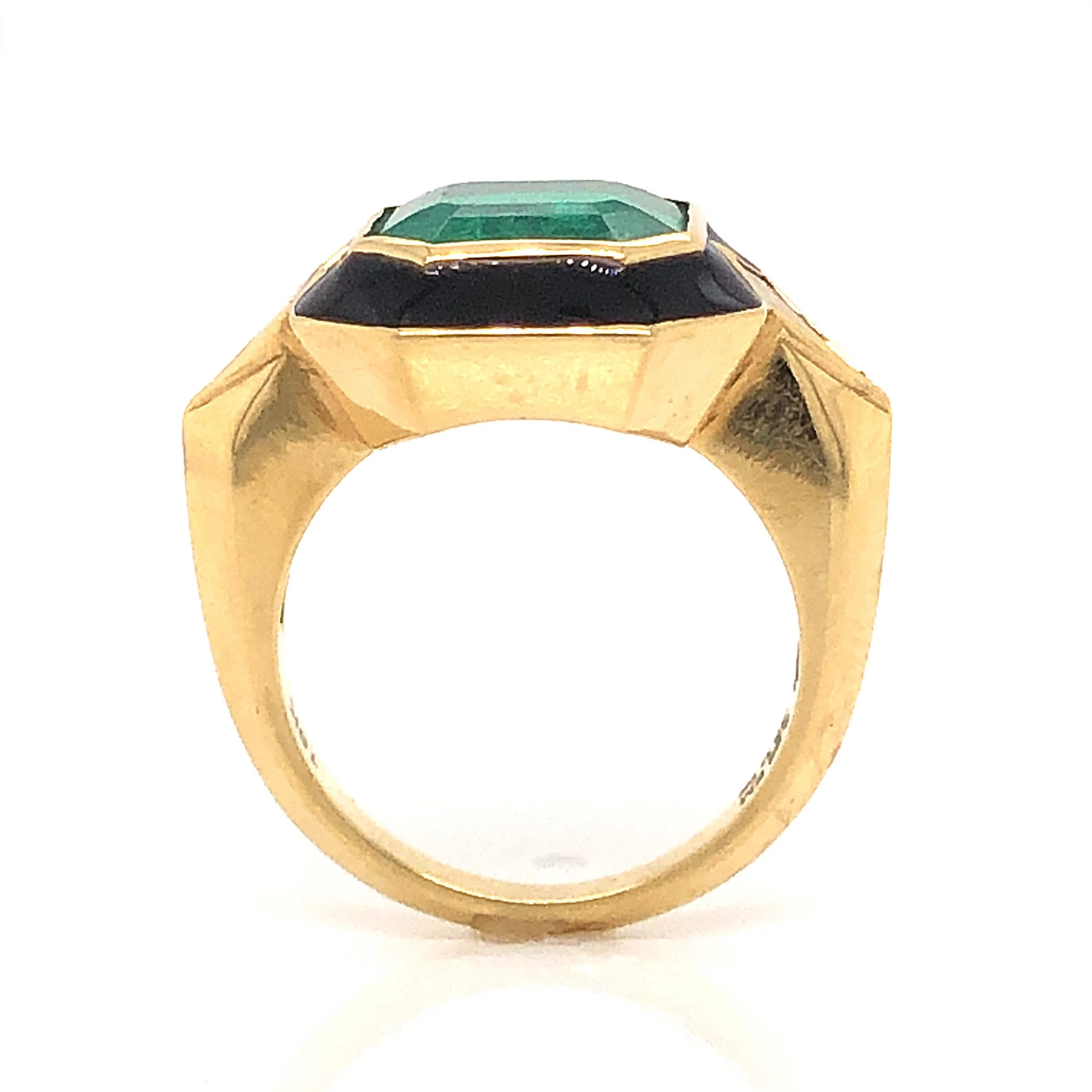 Emerald & Onyx Cocktail Ring in 18k Yellow Gold - Image 4