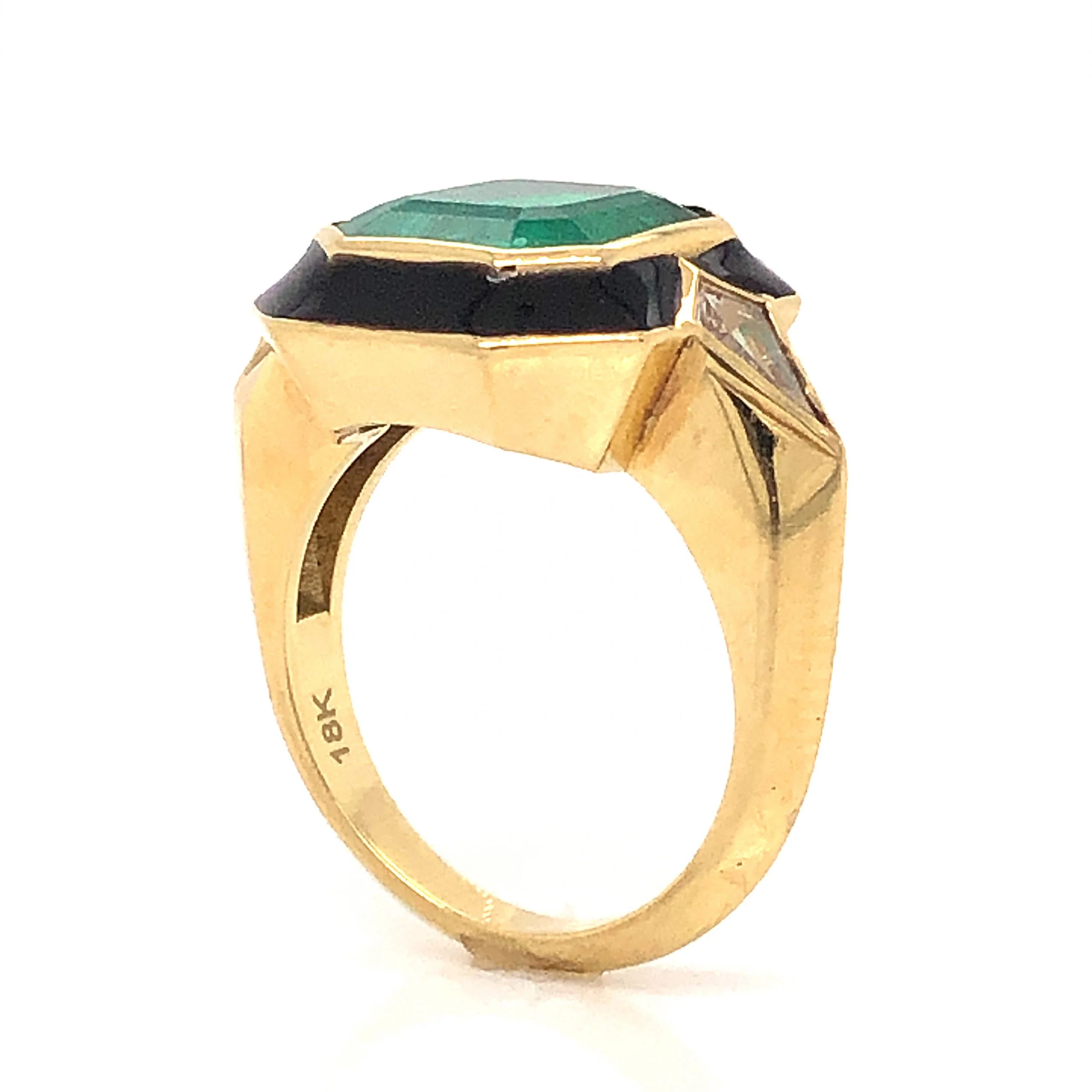 Emerald & Onyx Cocktail Ring in 18k Yellow Gold - Image 5