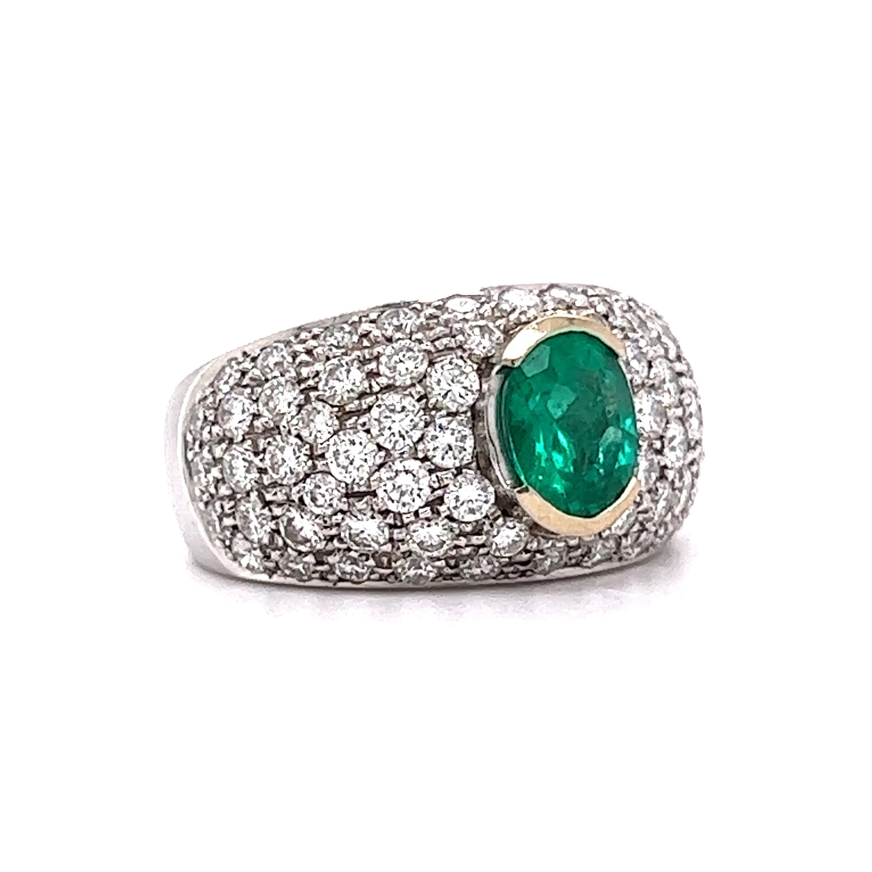 Emerald & Pave Diamond Cocktail Ring in 18k White Gold - Image 3