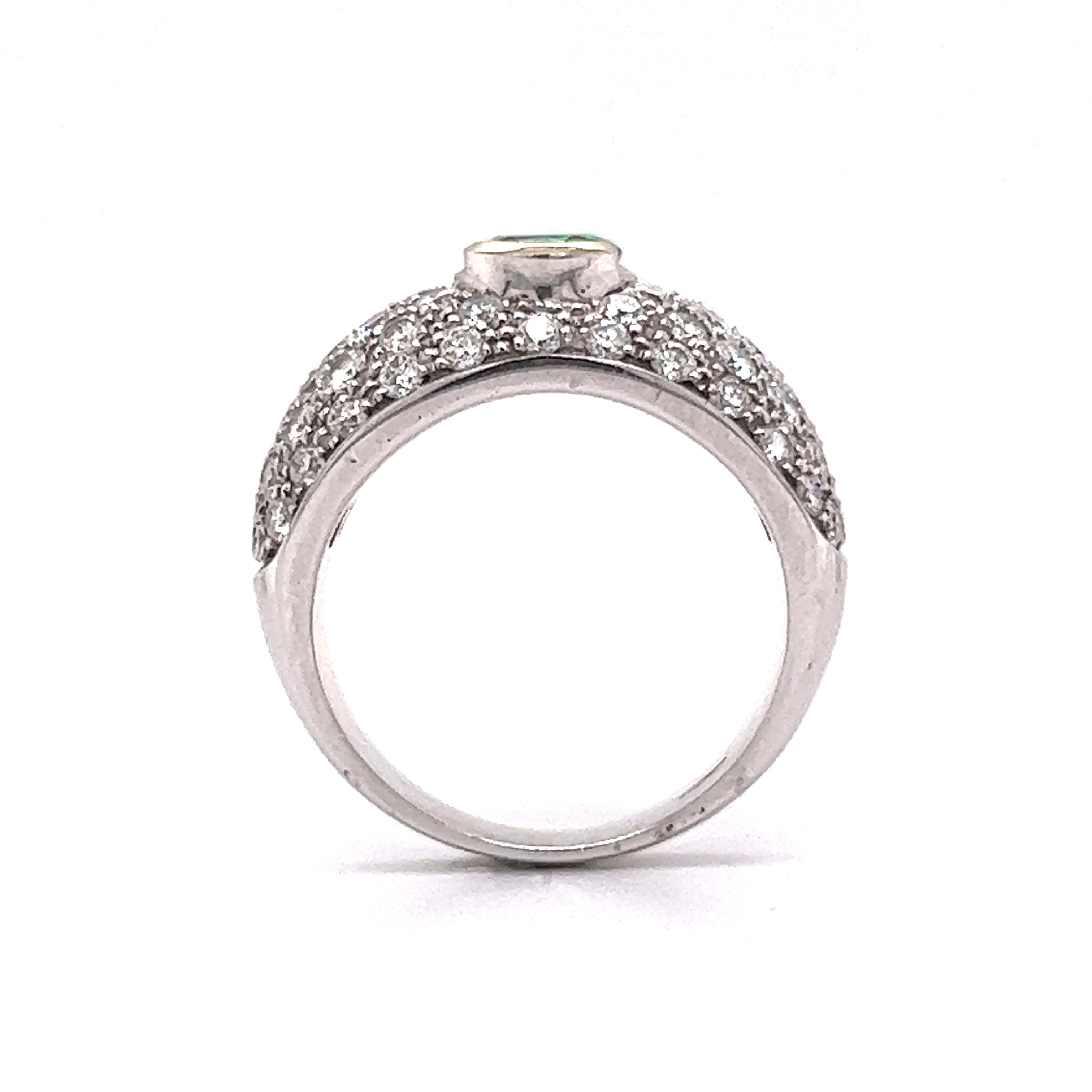 Emerald & Pave Diamond Cocktail Ring in 18k White Gold - Image 4