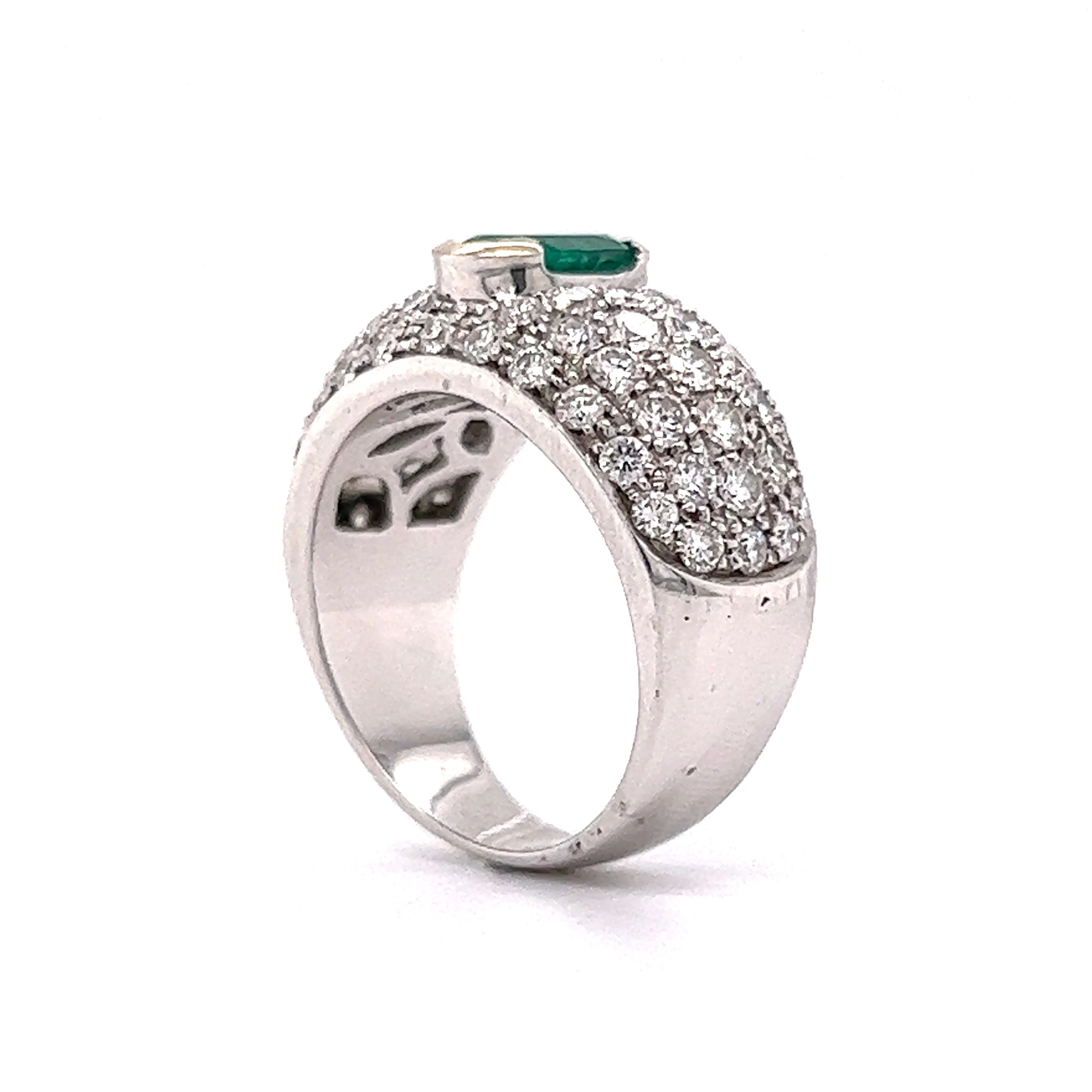 Emerald & Pave Diamond Cocktail Ring in 18k White Gold - Image 5