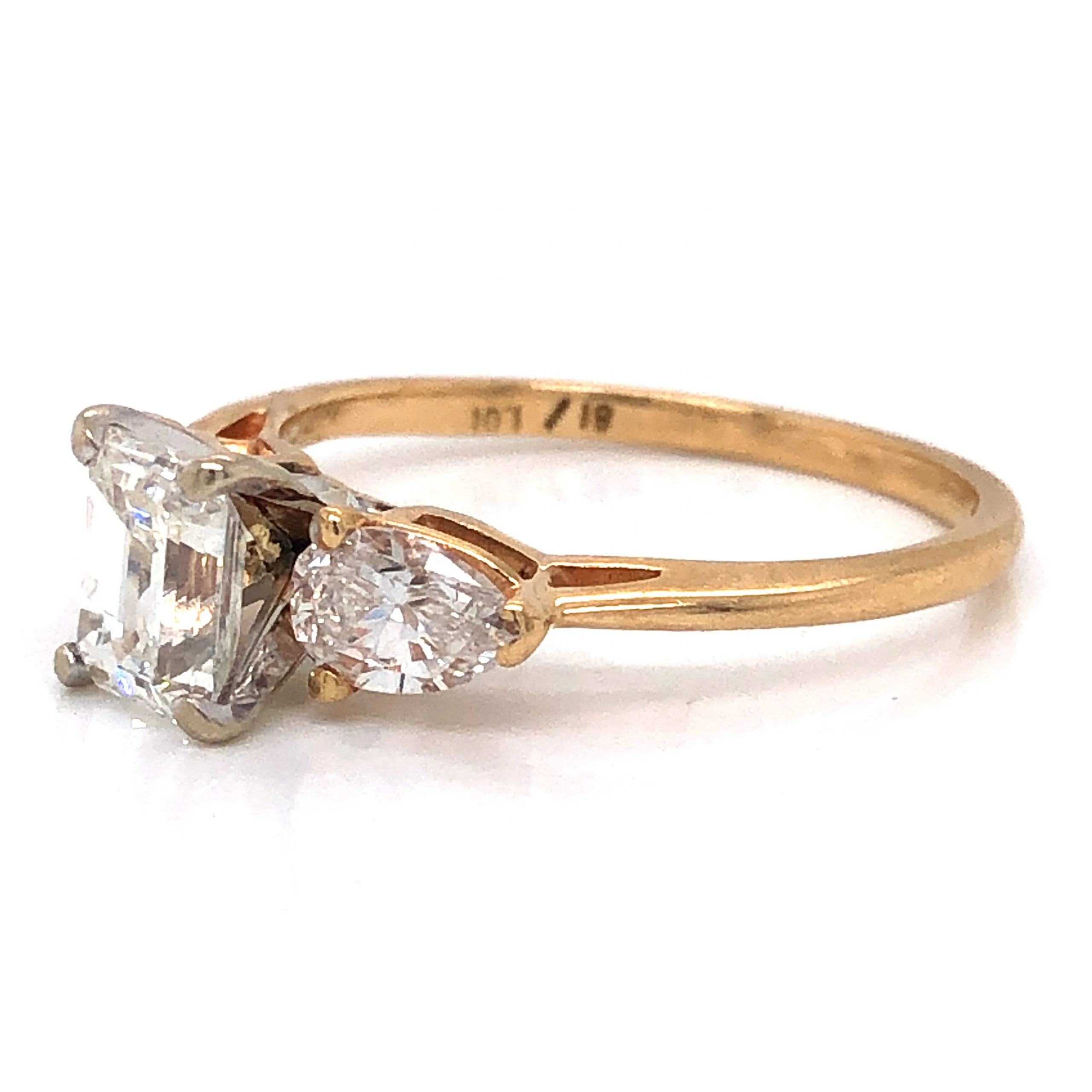Emerald & Pear Cut Diamond Engagement Ring in 14k Gold - Image 2