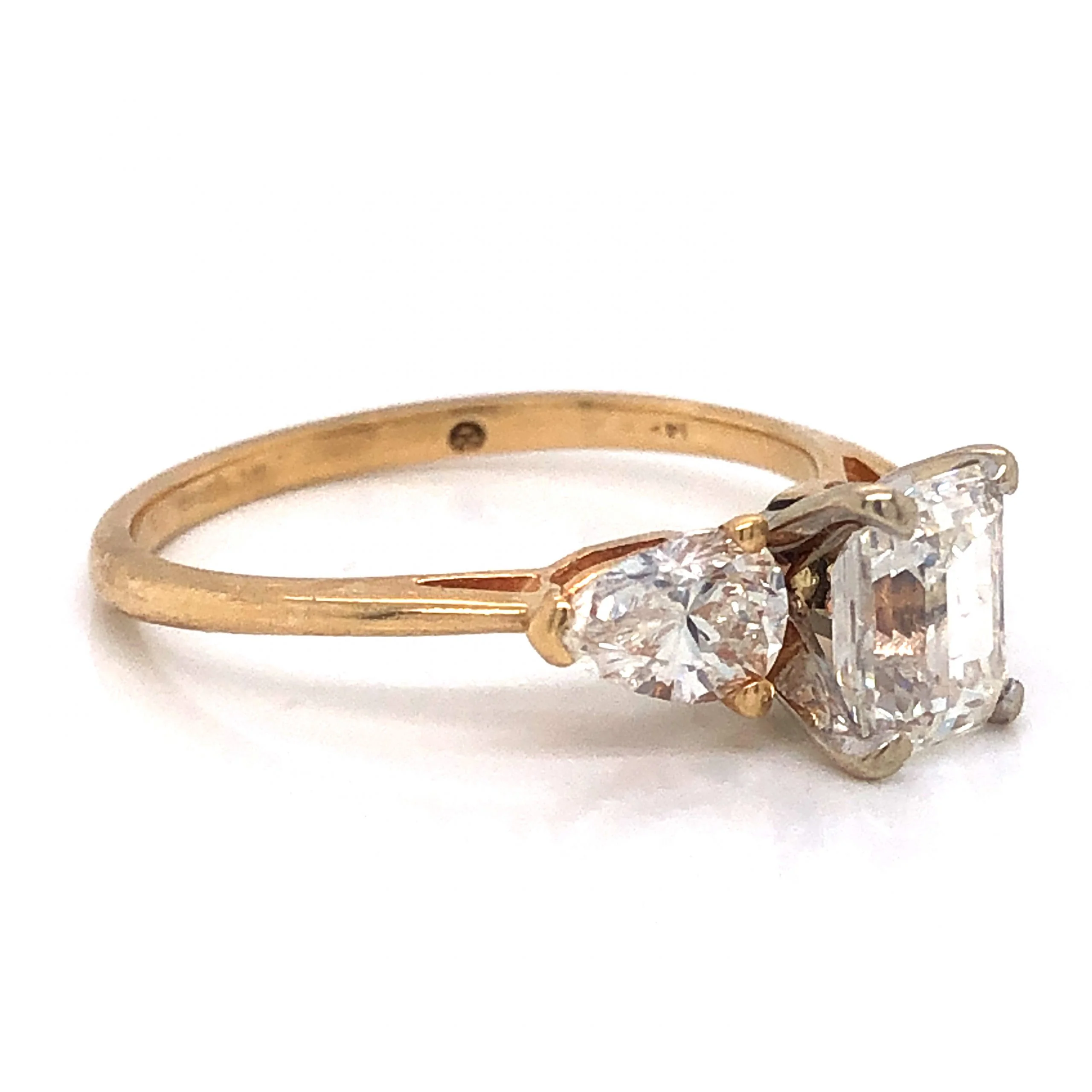 Emerald & Pear Cut Diamond Engagement Ring in 14k Gold - Image 3