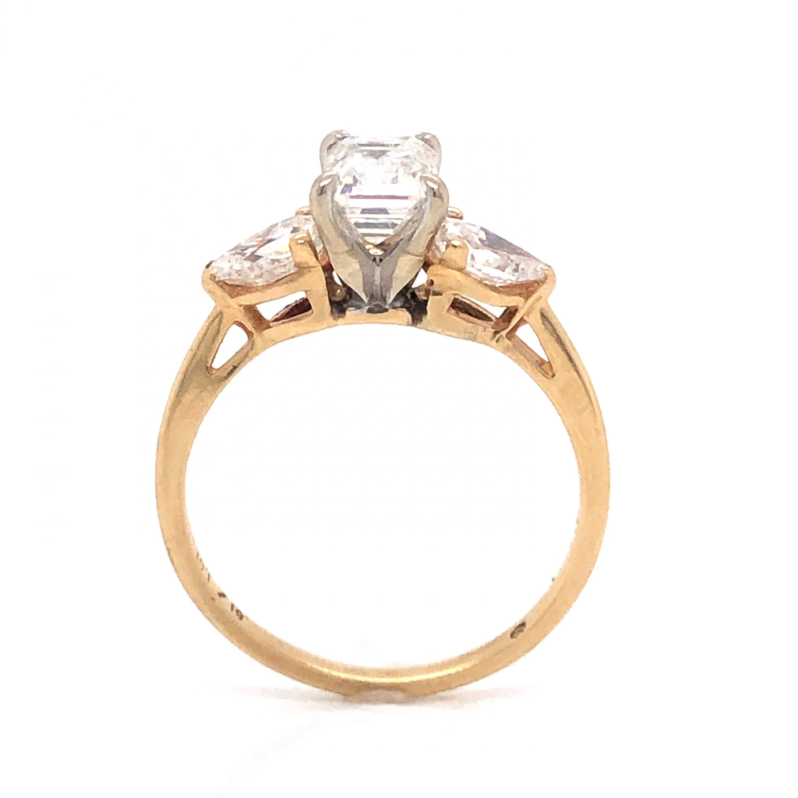 Emerald & Pear Cut Diamond Engagement Ring in 14k Gold - Image 4