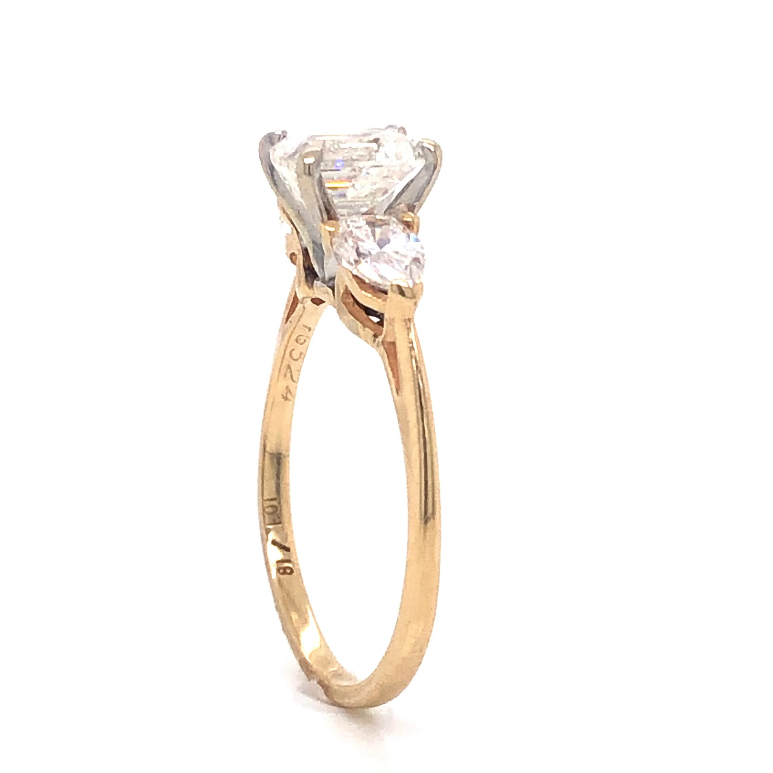 Emerald & Pear Cut Diamond Engagement Ring in 14k Gold - Image 5
