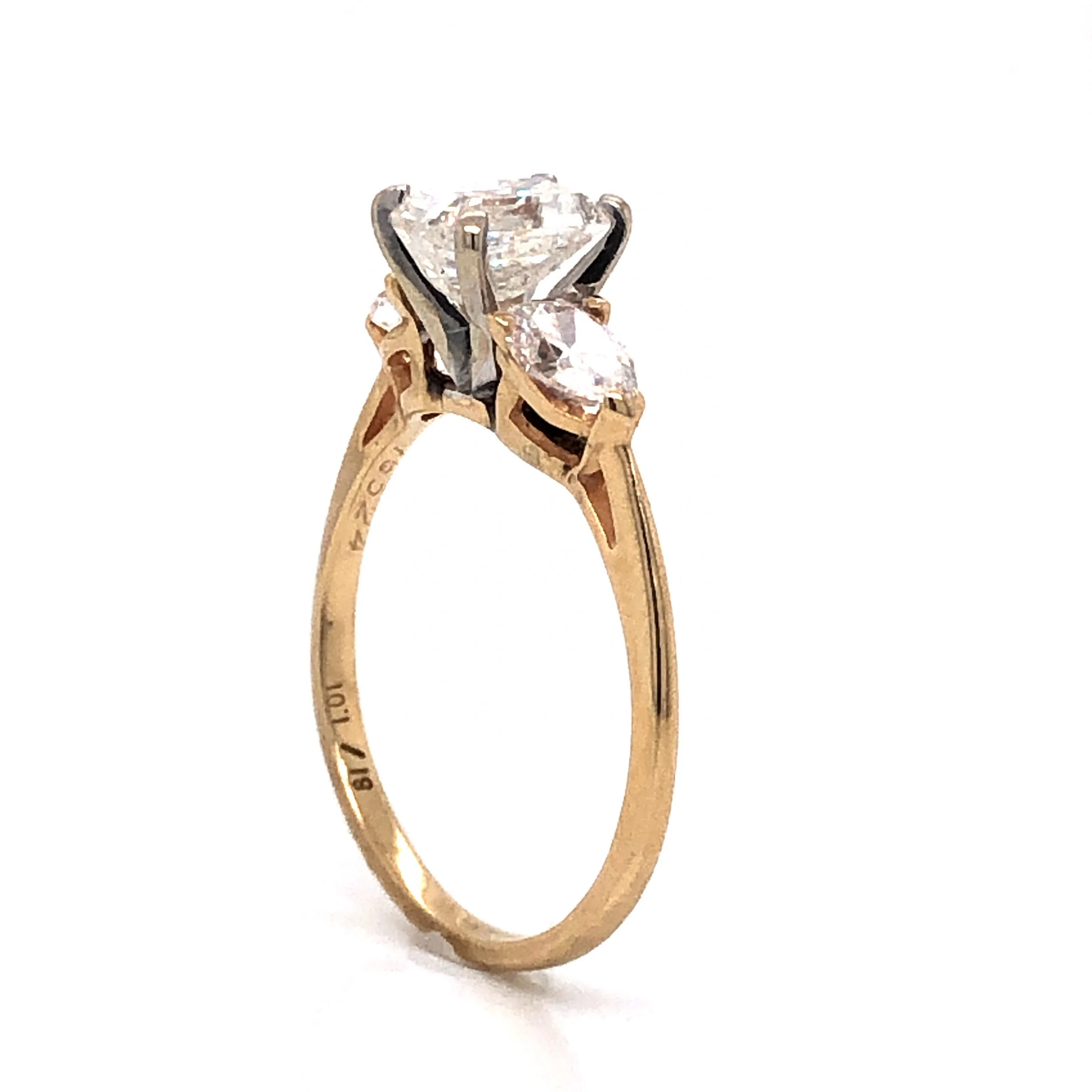 Emerald & Pear Cut Diamond Engagement Ring in 14k Gold - Image 6
