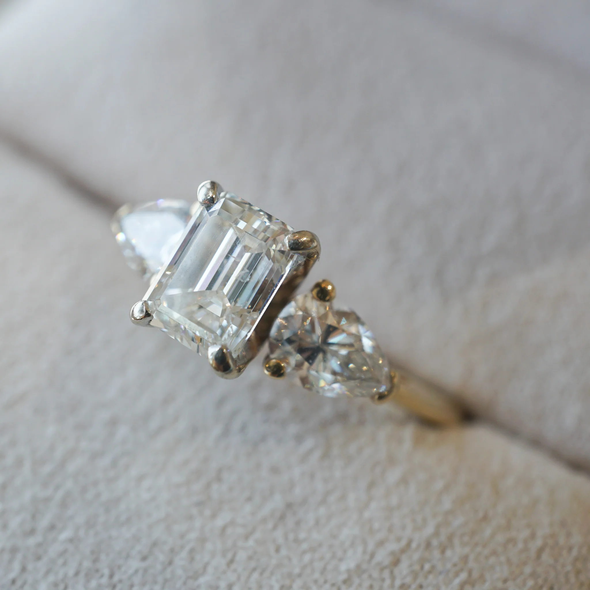 Emerald & Pear Cut Diamond Engagement Ring in 14k Gold - Image 7