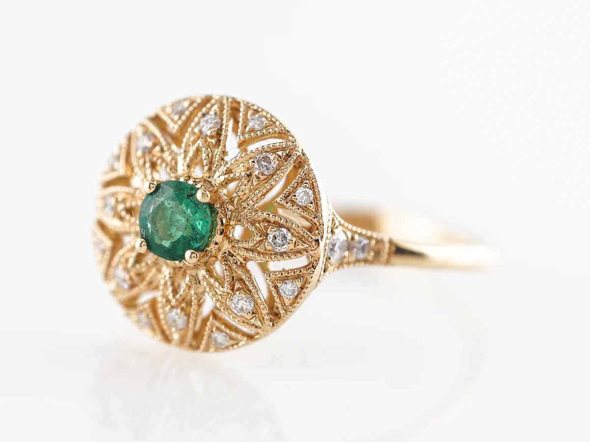 Emerald Star Cocktail Ring w/ Diamond Accents in 18K - Image 2