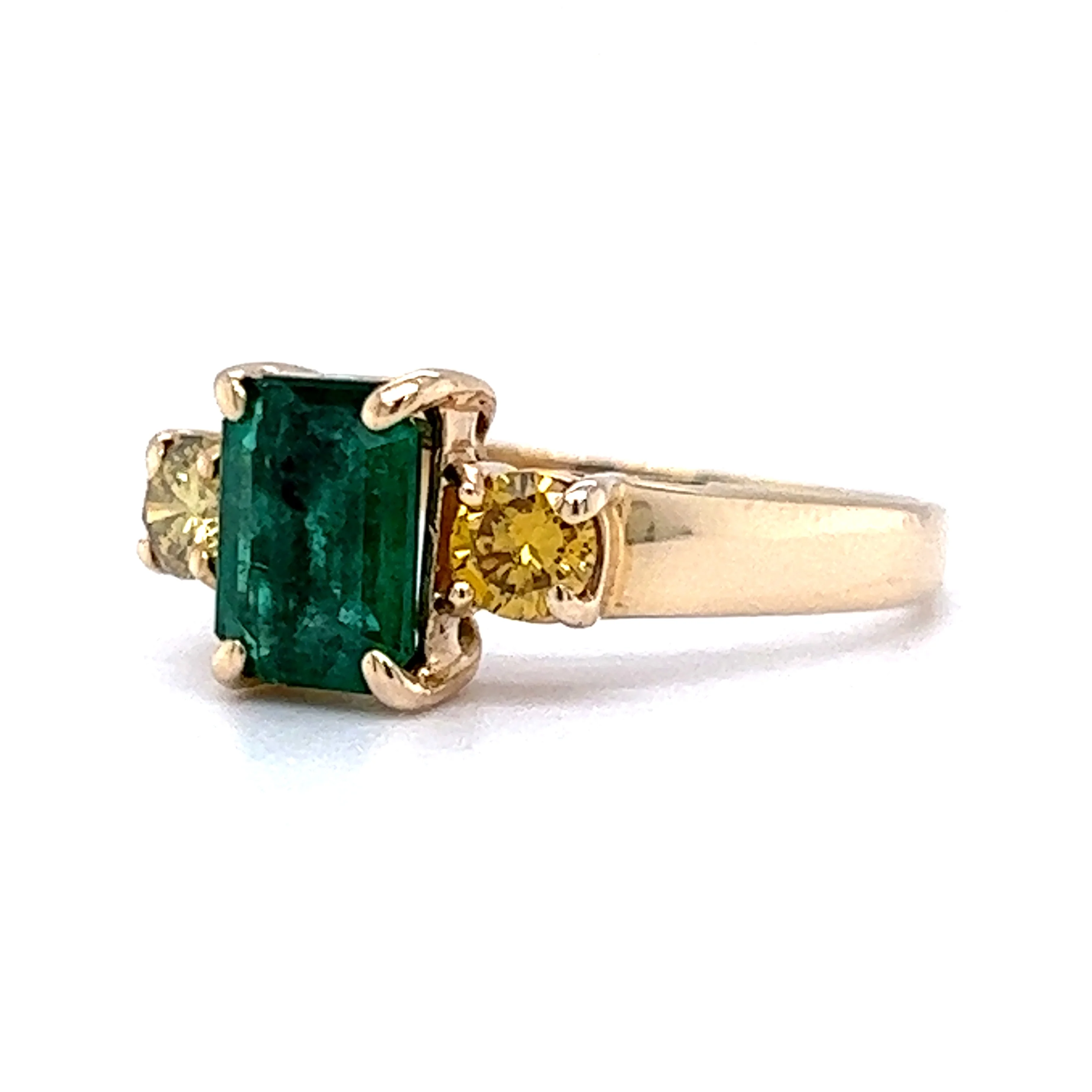 Emerald & Yellow Diamond Ring in 14k Yellow Gold - Image 2