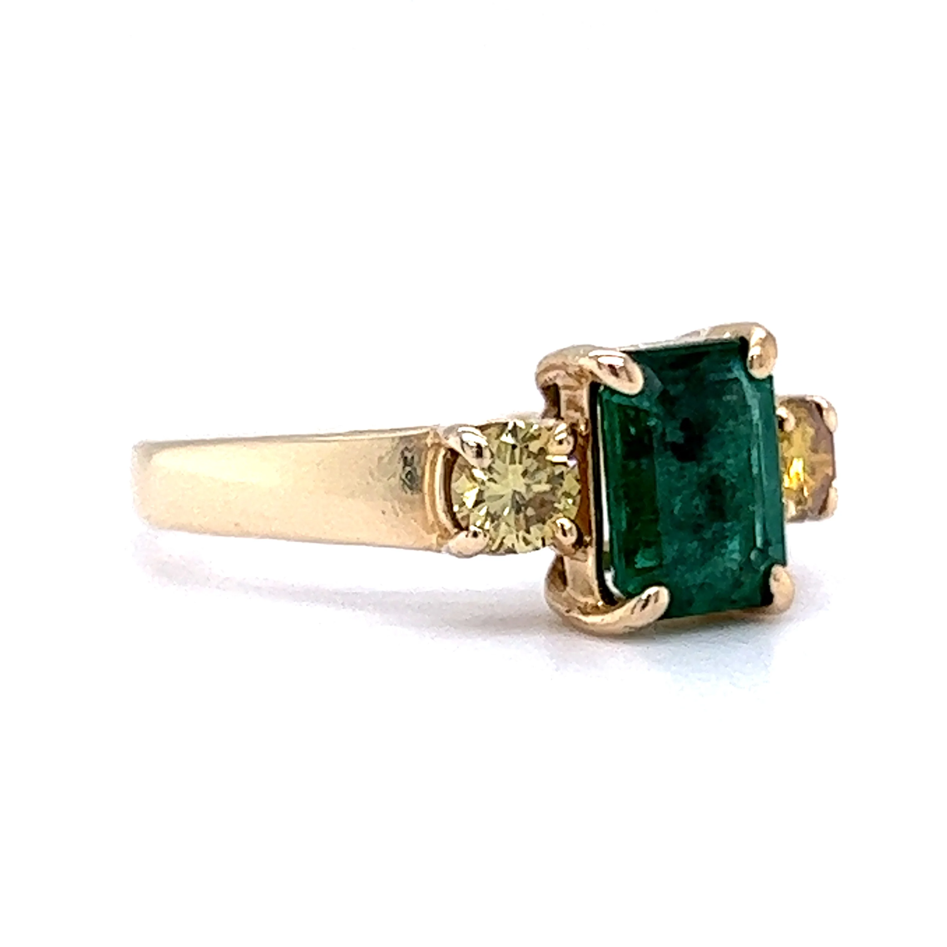 Emerald & Yellow Diamond Ring in 14k Yellow Gold - Image 3