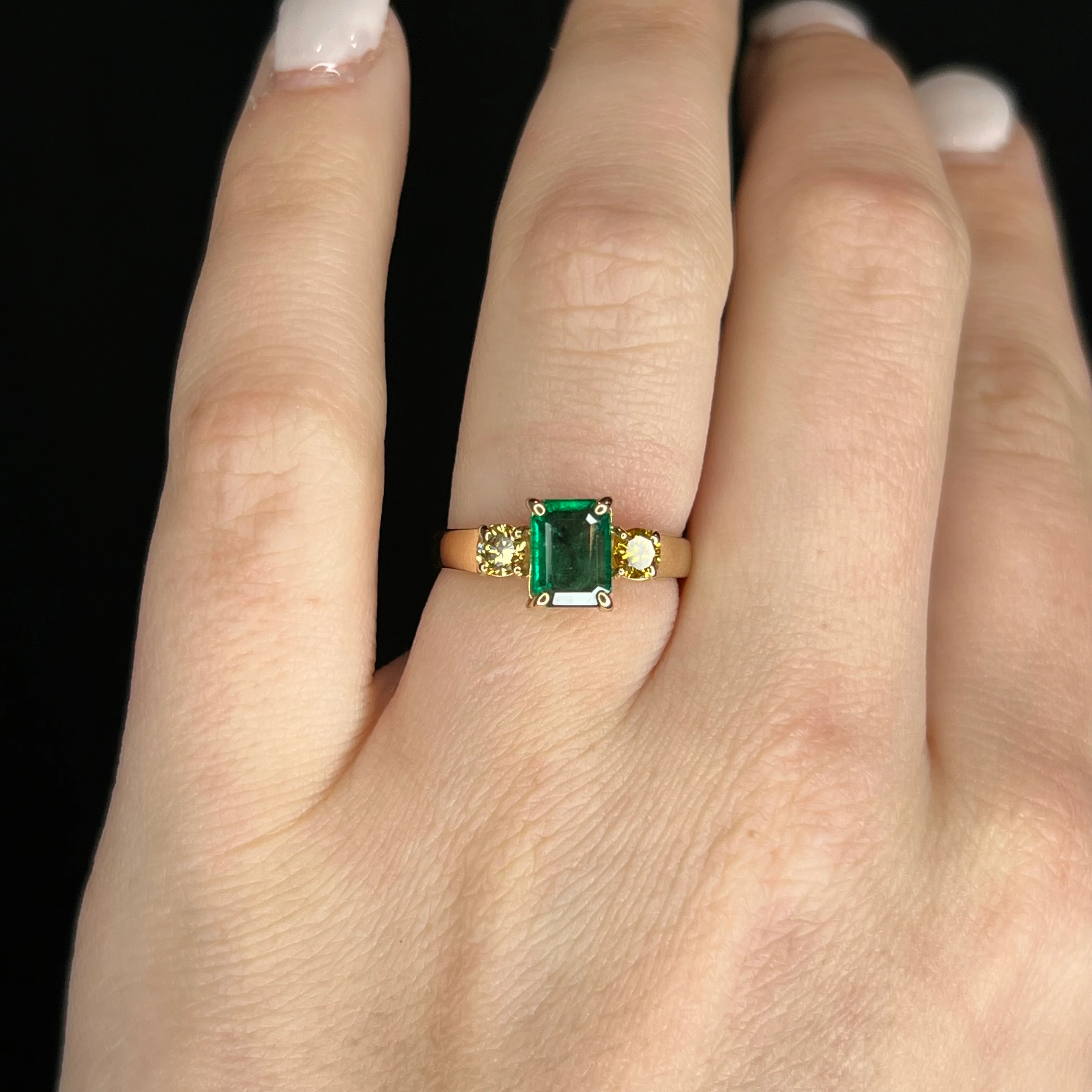 Emerald & Yellow Diamond Ring in 14k Yellow Gold - Image 6