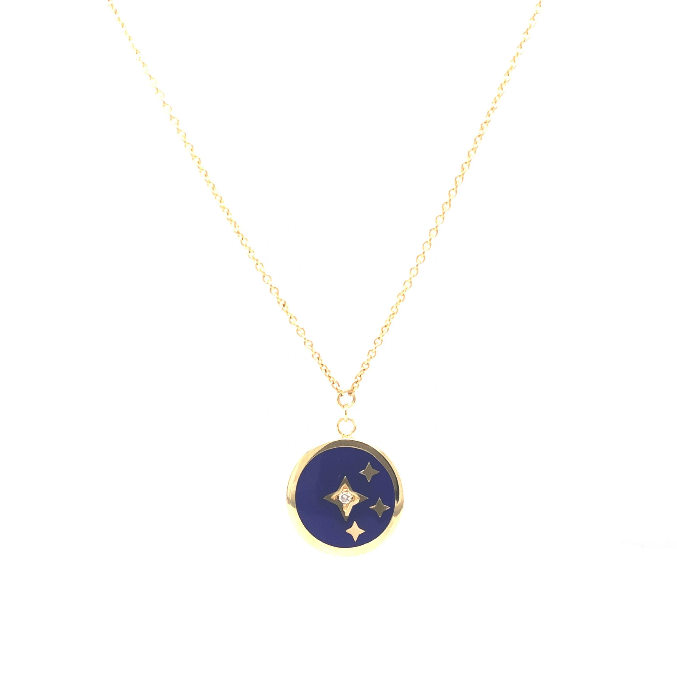 Enamel & Diamond Pendant Necklace in 14K Yellow Gold - Image 2